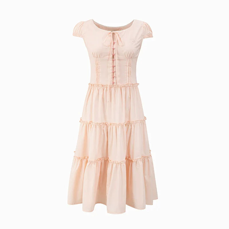 Pink Waist Belted Midi Dress
