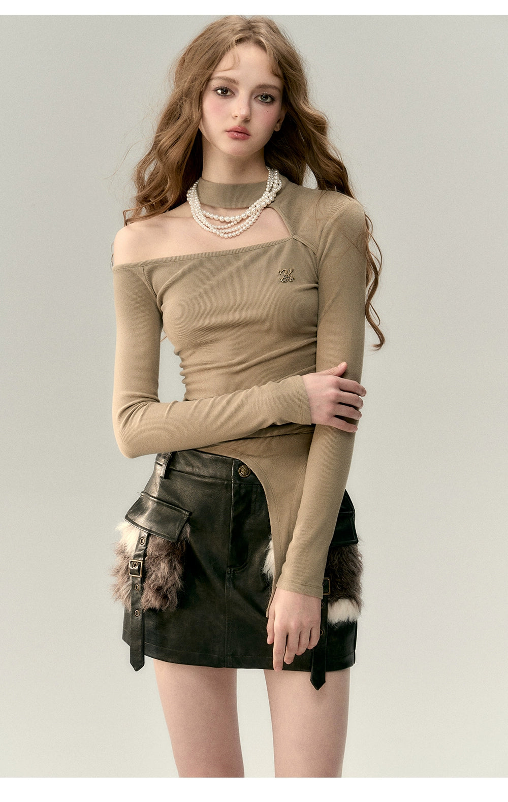 Tricolor Hollow Out Long Sleeve Blouse