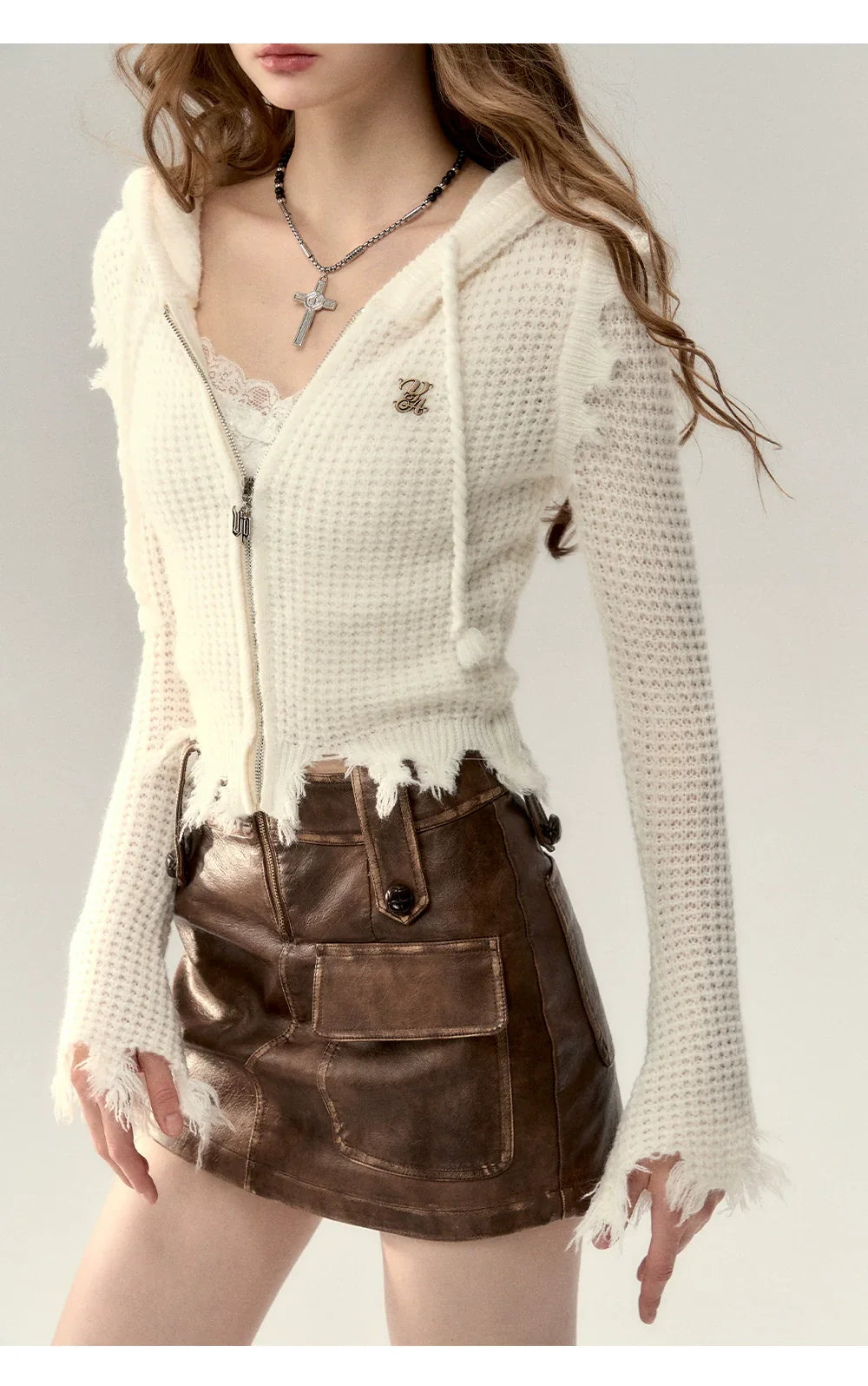 Fringe Waffle-Knit Cardigan