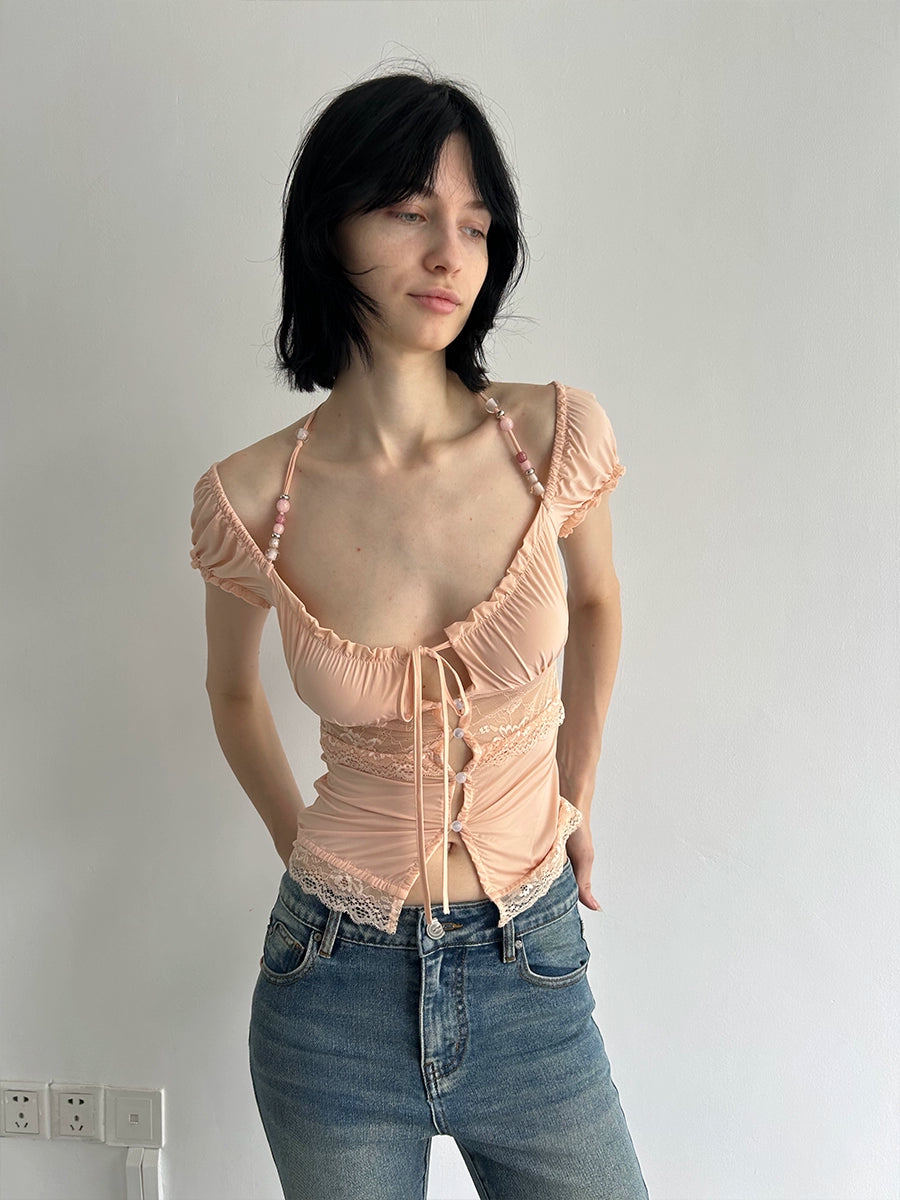 Light Lace Panel Beaded Cardigan