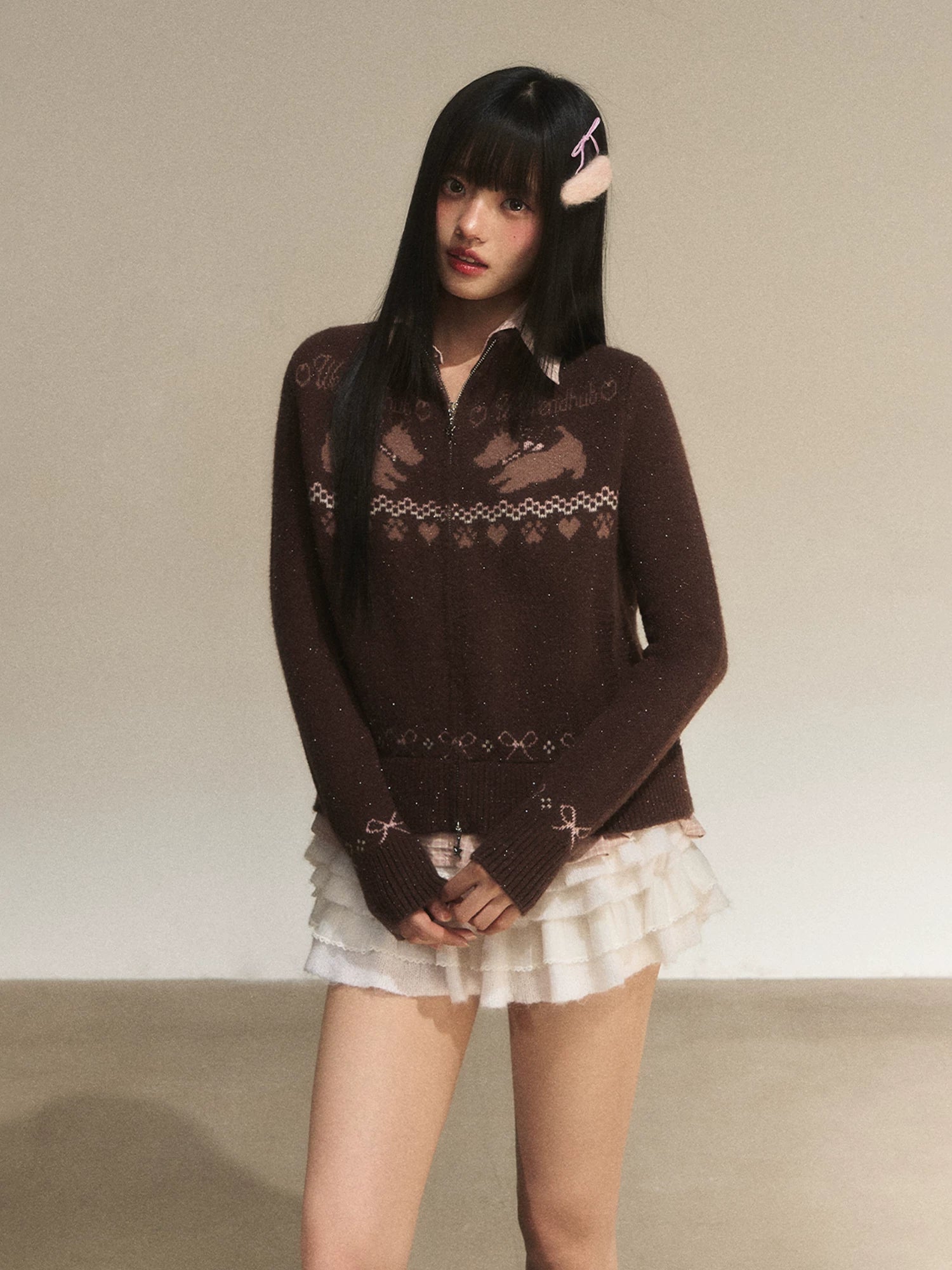 Fair Isle Collar Knit Cardigan