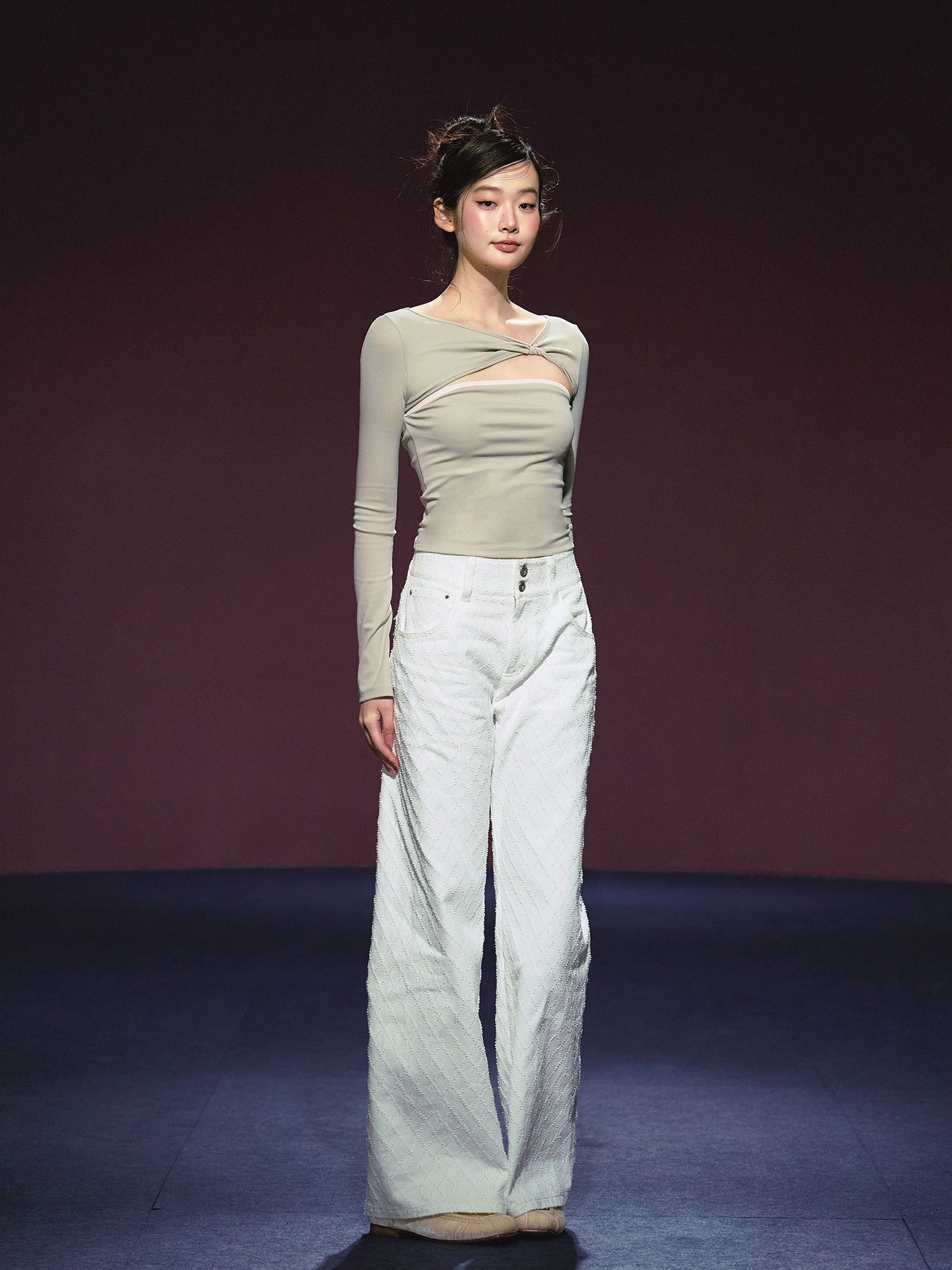 Two-Piece Color-Block Twist Waist Blouse