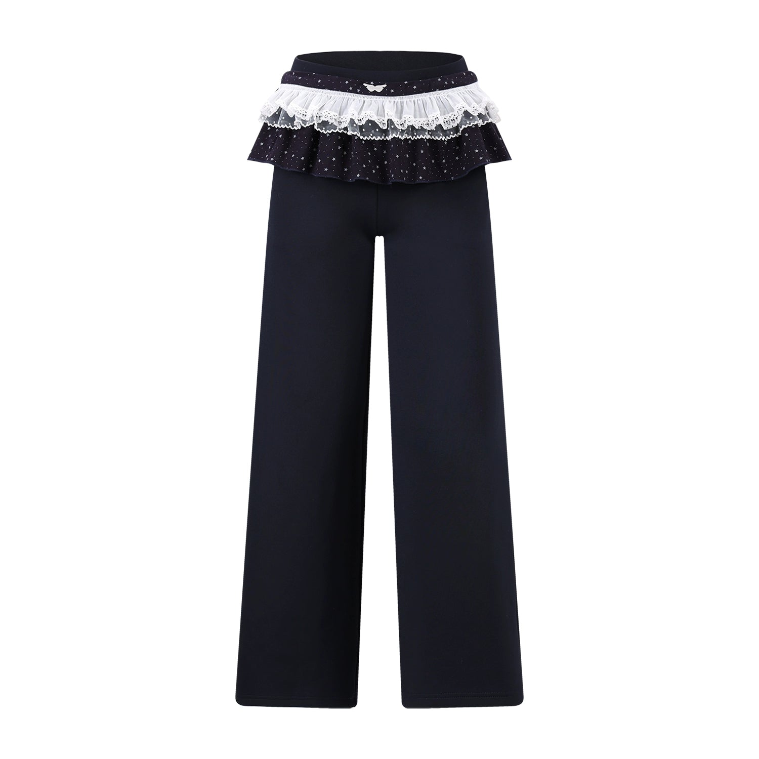 Navy Blue Star Lace Pleated Straight-leg Pant Set