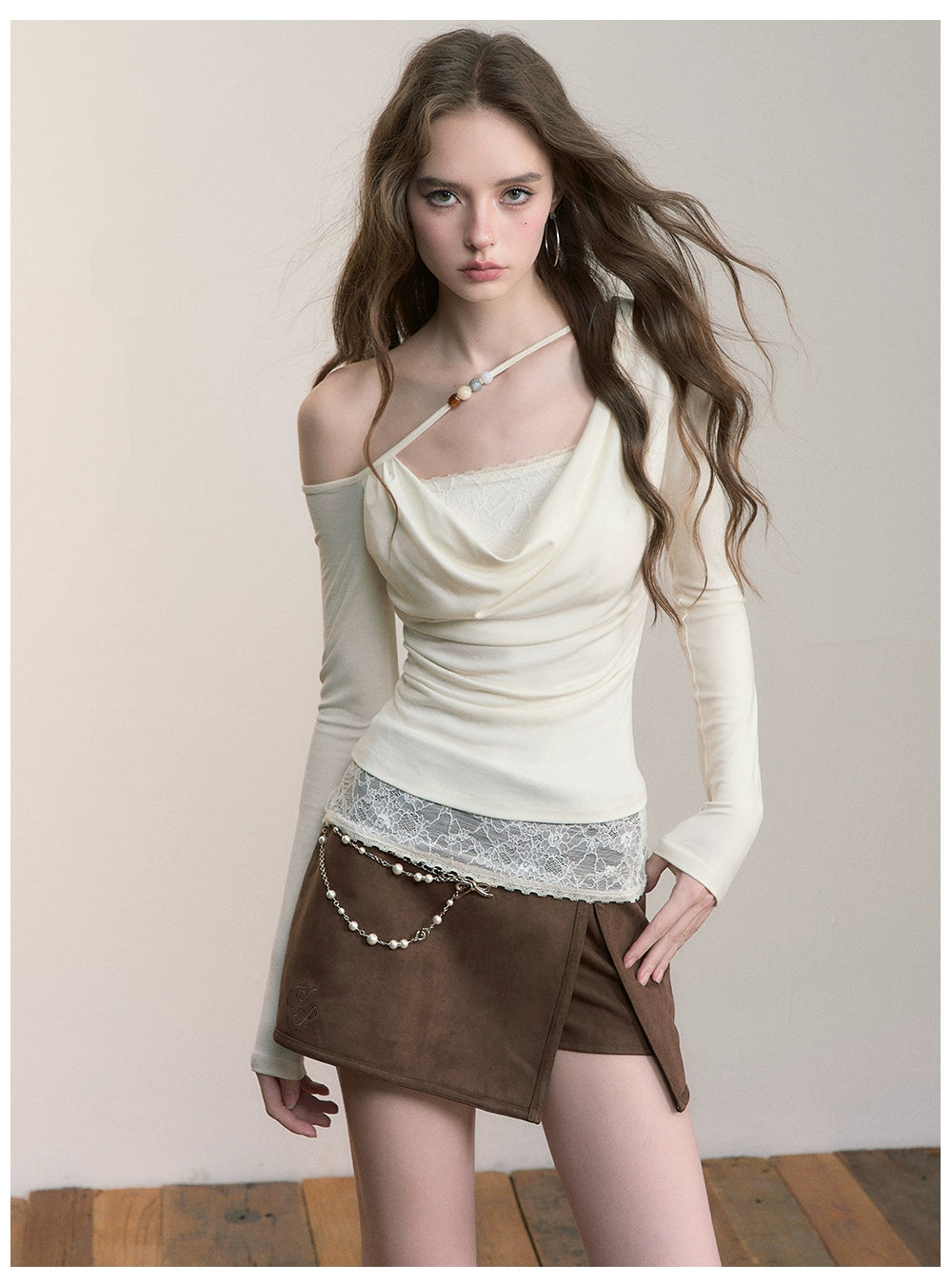 Asymmetric Beaded Drape T-shirt
