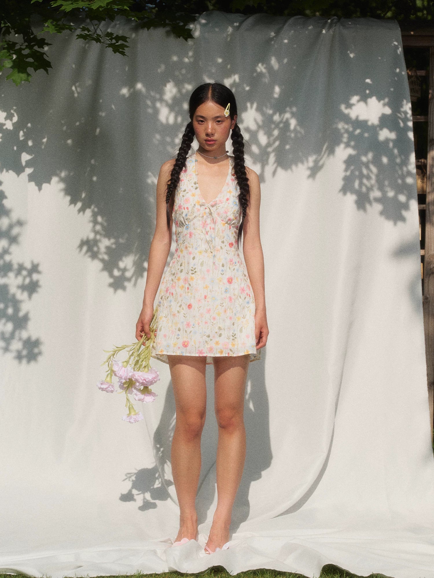 Floral Halter V-neck Mini Dress