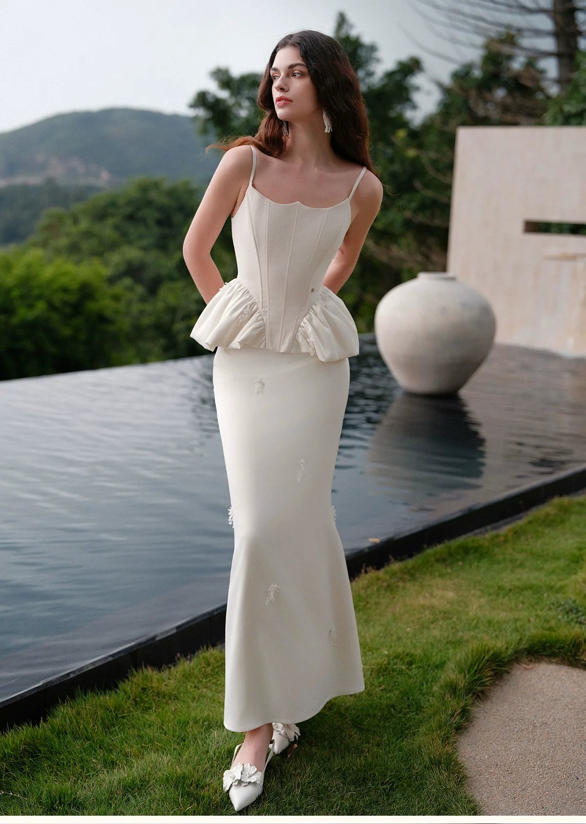 Luxury Handcrafted Beaded Satin Slip Dress Set