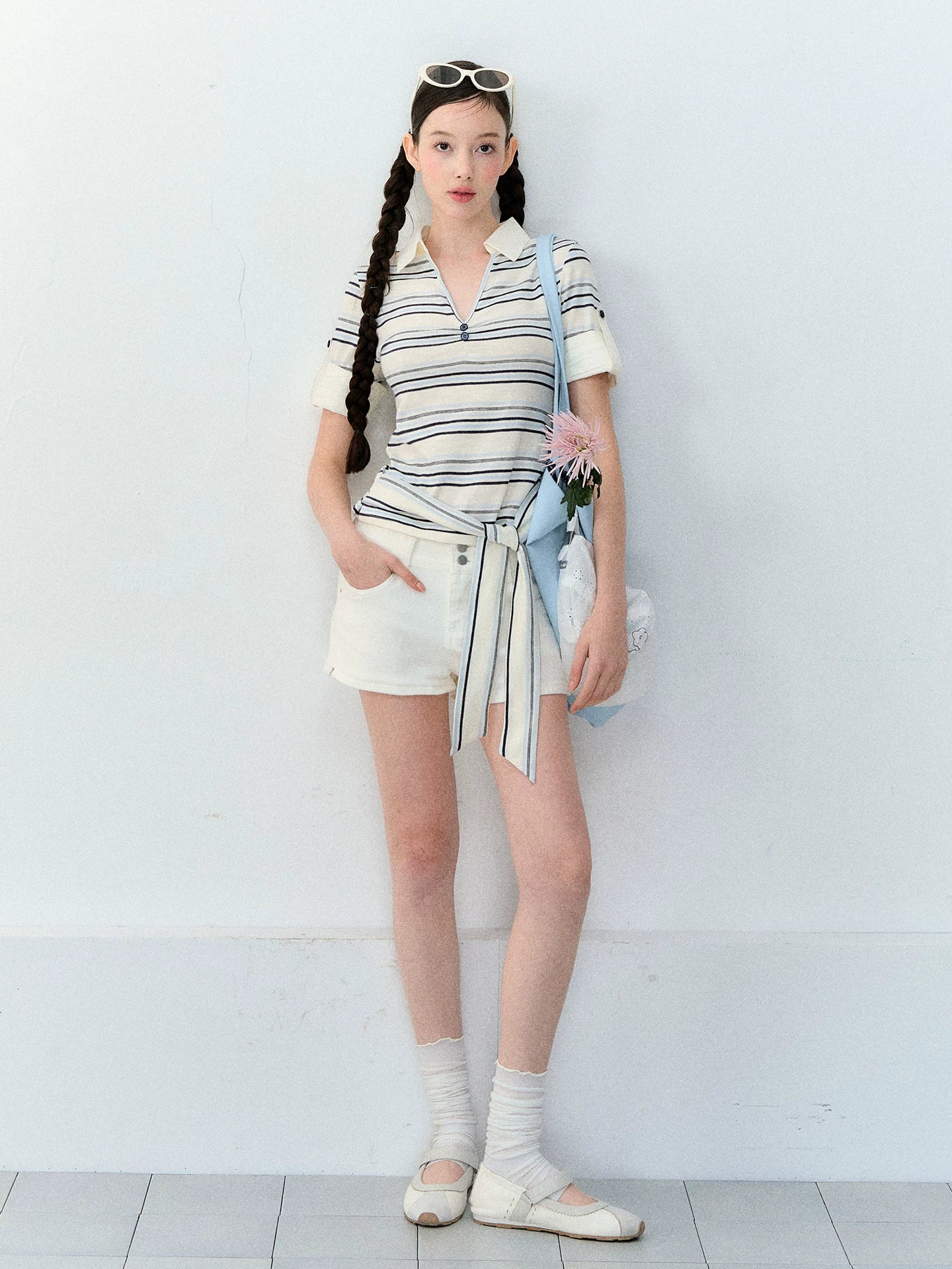 White High-Waist Denim Shorts