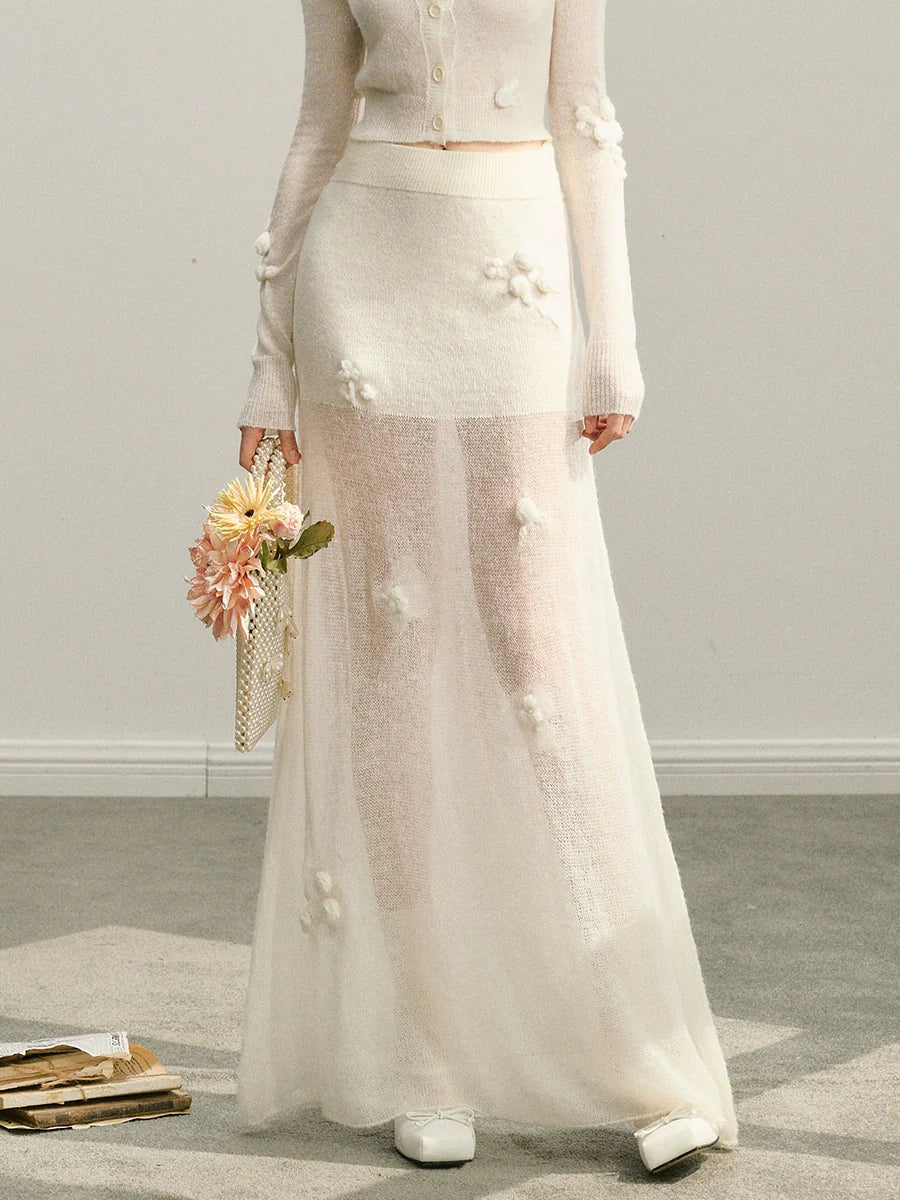 White Rose Hand-Crocheted Mohair Knit Cardigan