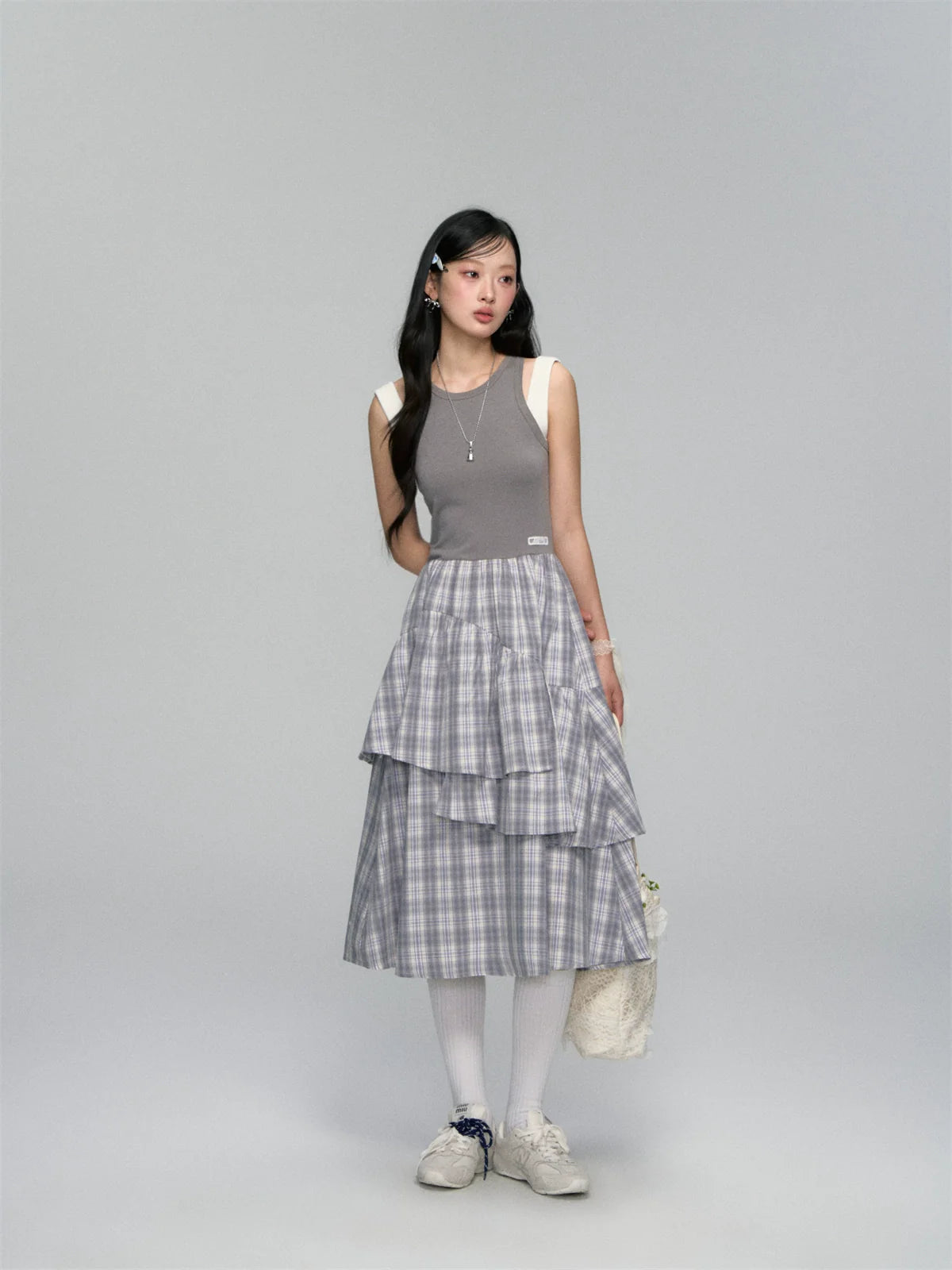 Plaid Asymmetric Sleeveless Vest Dress