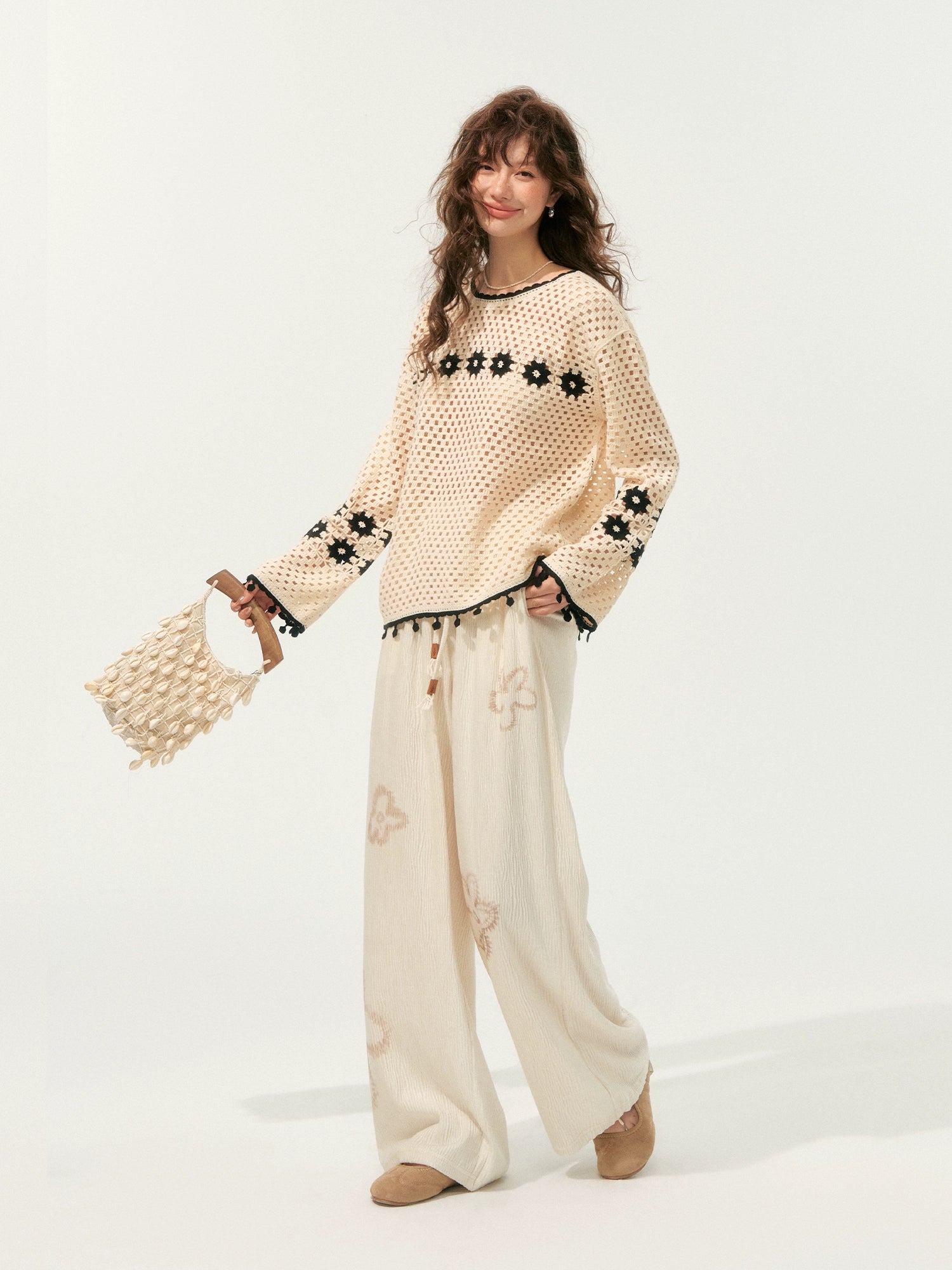 Hollow Out Pullover Crochet Crew Neck Sweater