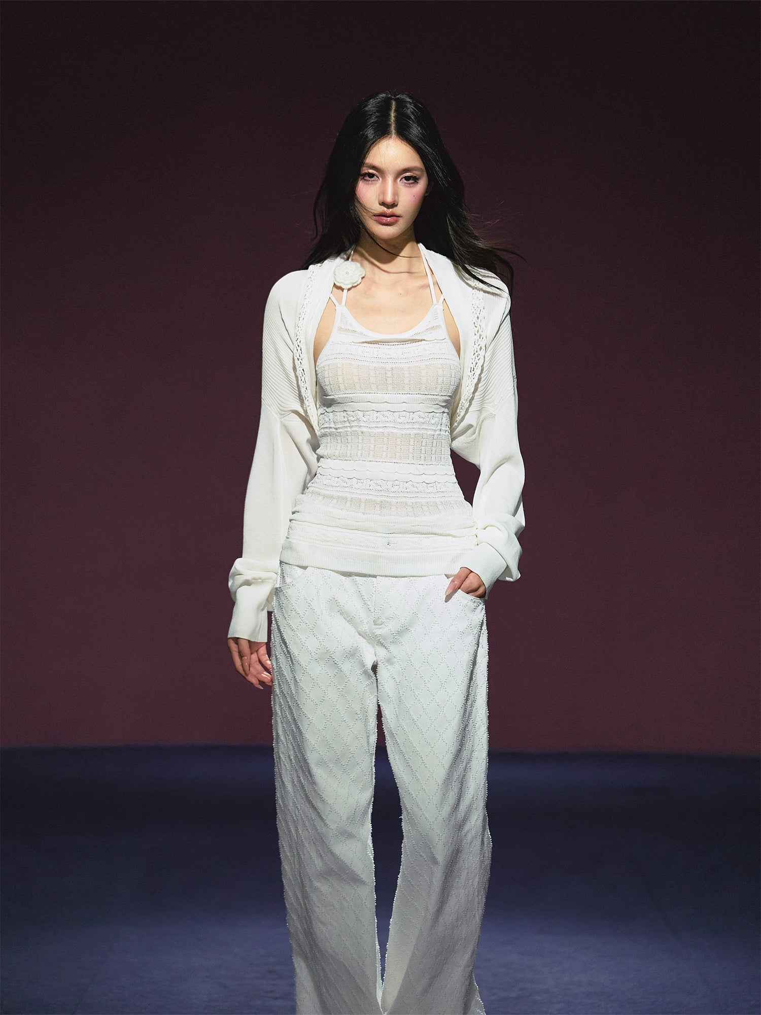 Hooked-Flower Slightly Sheer Camisole & Shawl Set