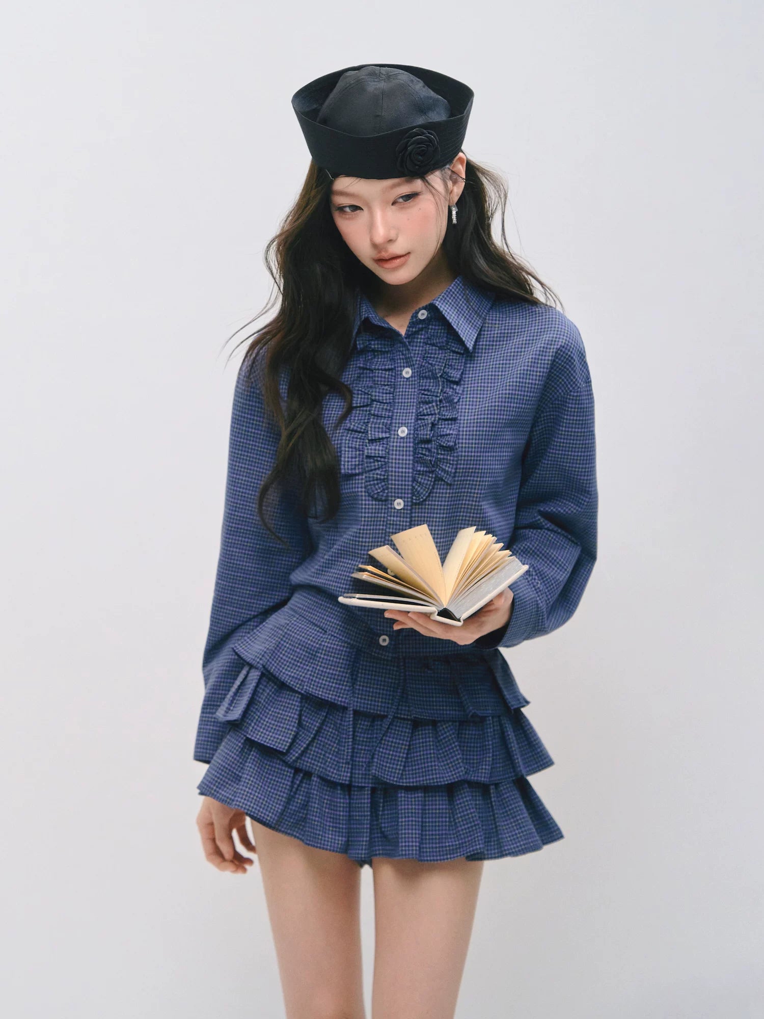 Plaid Ruffle Shirt & Skirt Set