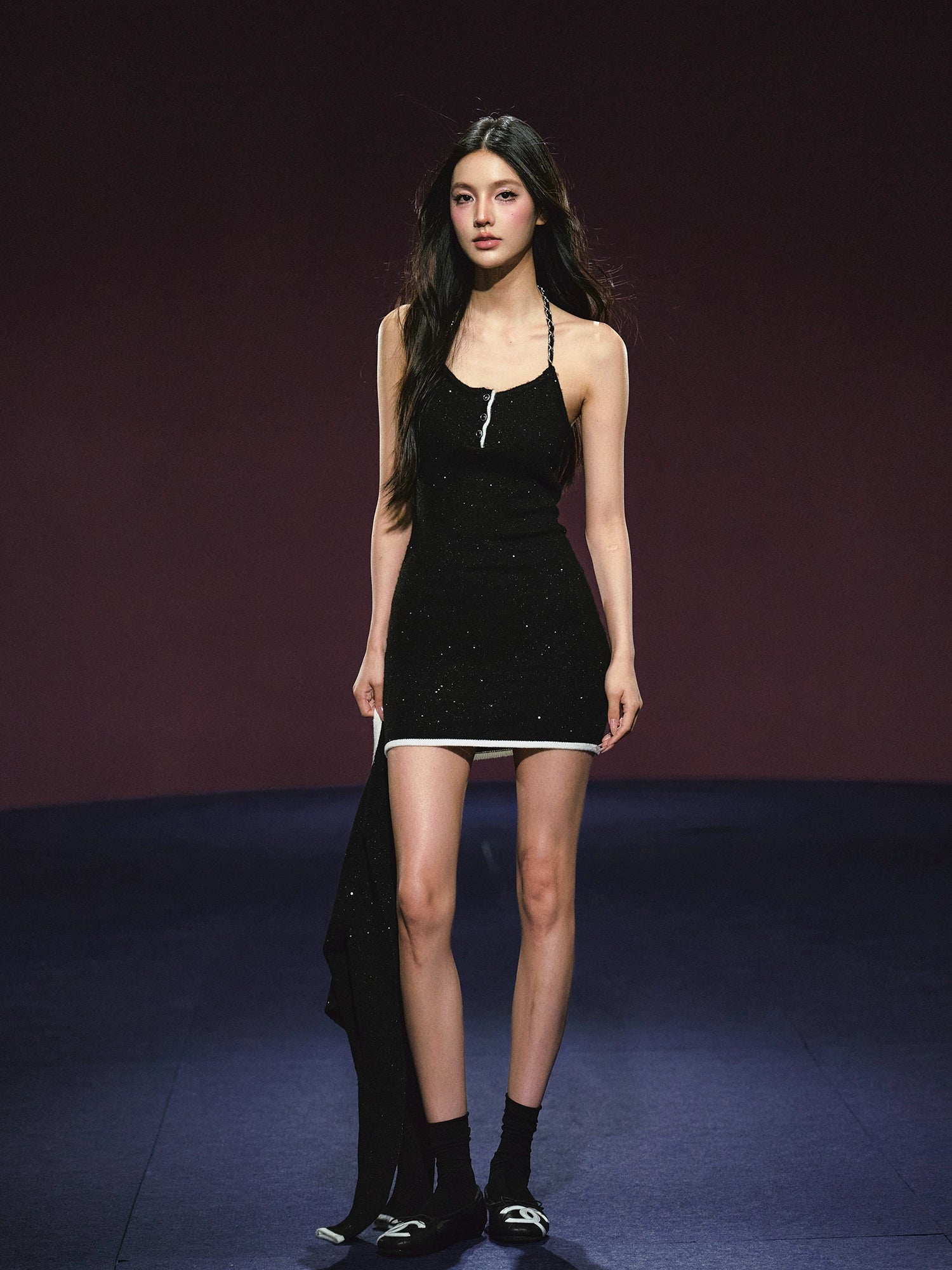 Tweed Galaxy Shimmer Chain Halter Dress & Cardigan Set