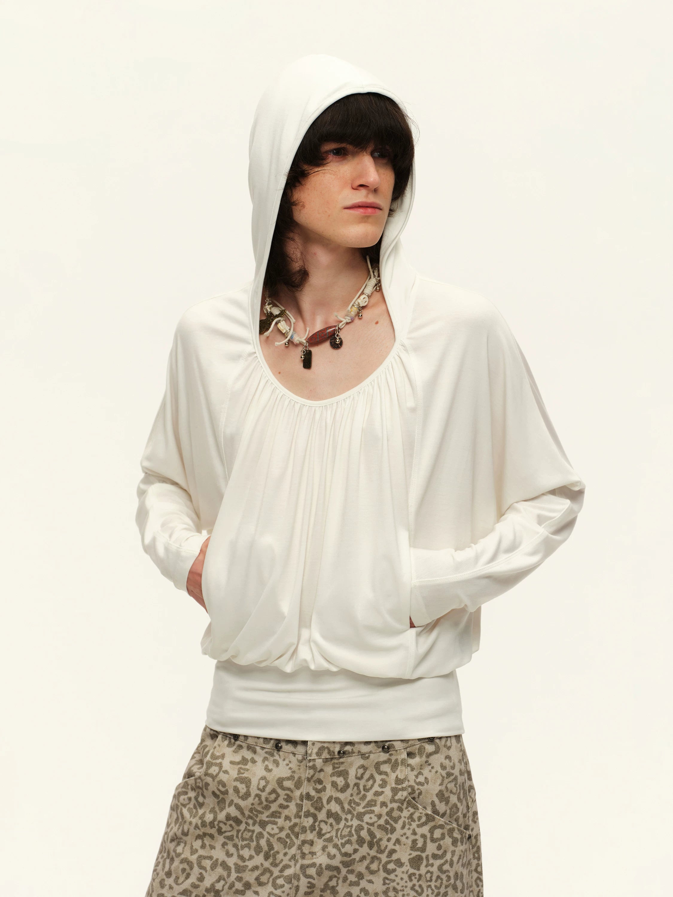 Lyocell Pleated Hoodie Top