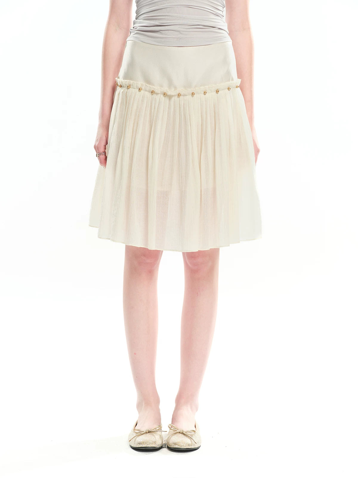 Beaded A-line Pleated Tencel Skirt