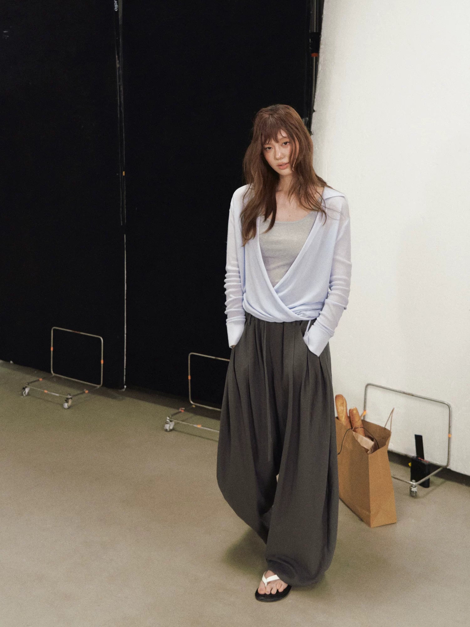 Silk Cross V-neck Knit Top