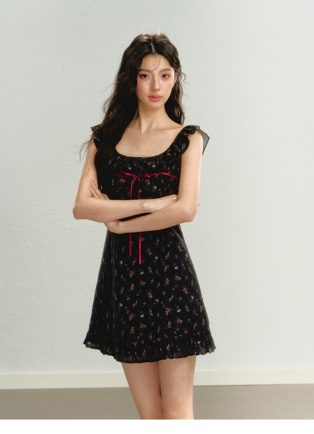 Flutter Sleeve Strap Floral Dress