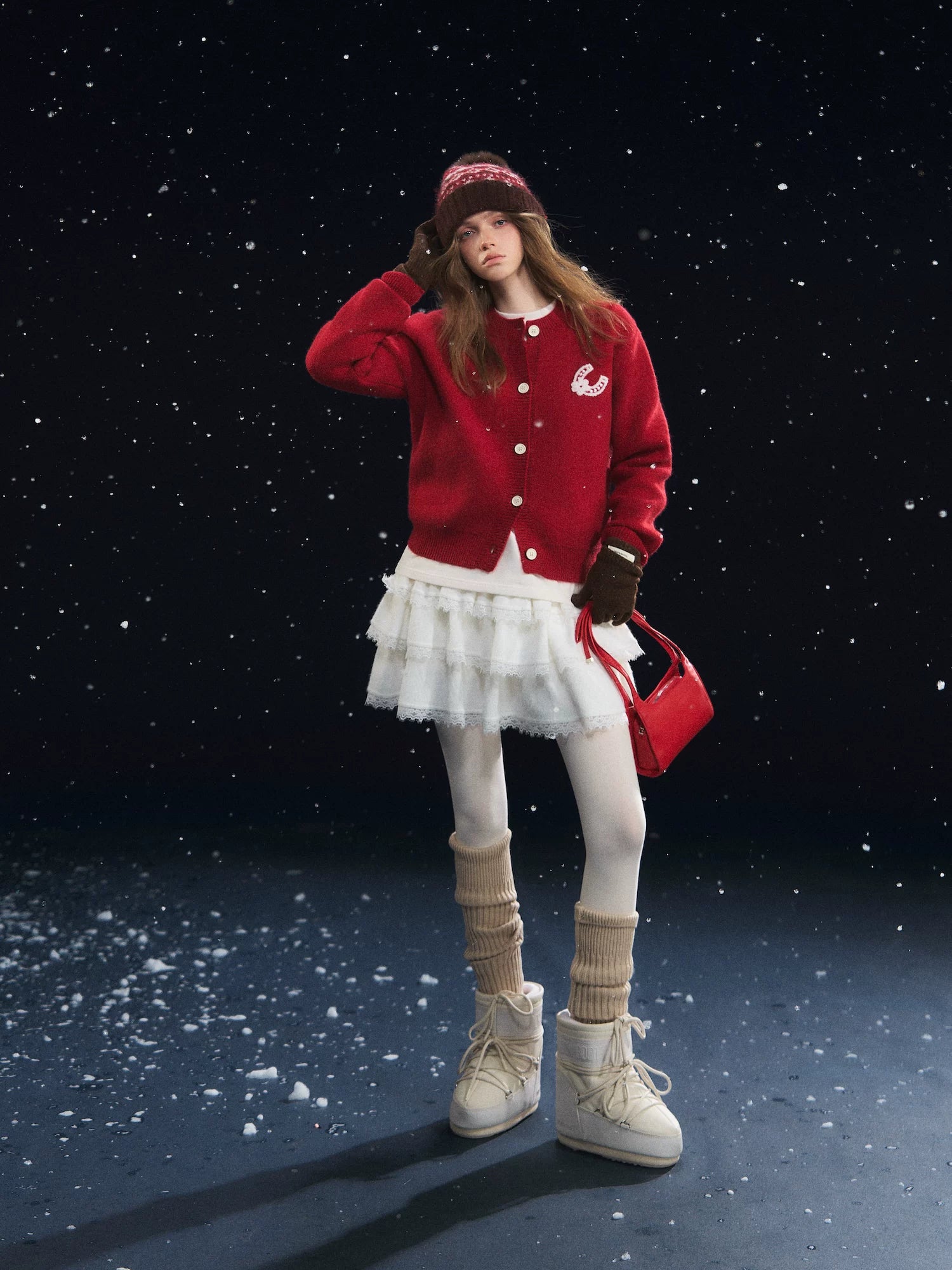 Red Pony Print Crewneck Cardigan