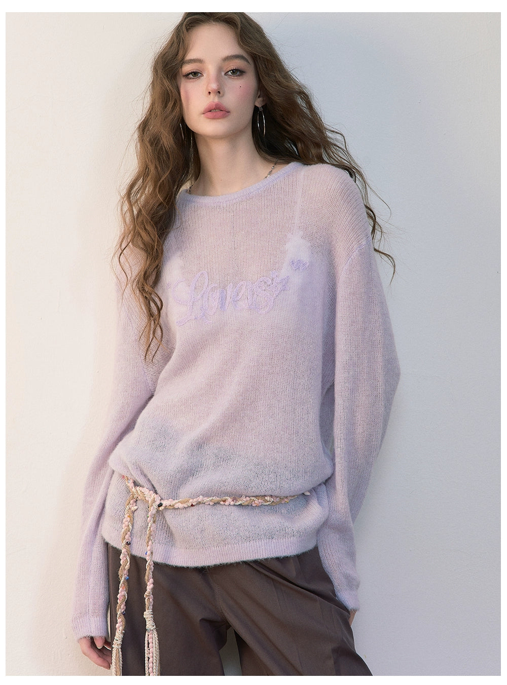 Embroidered Loose Knit Crewneck Pullover