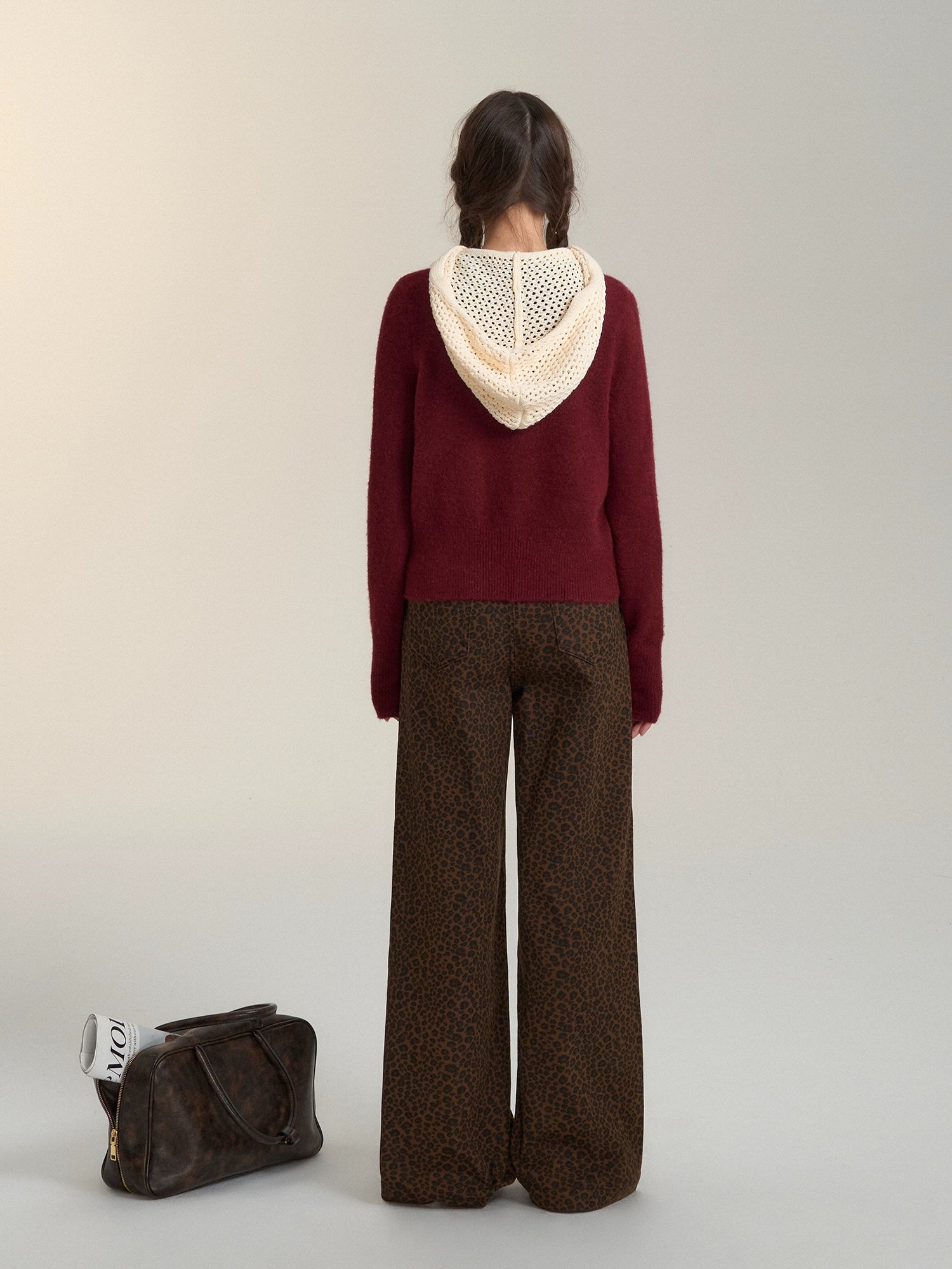 Hollow‑Knit Hooded Cardigan