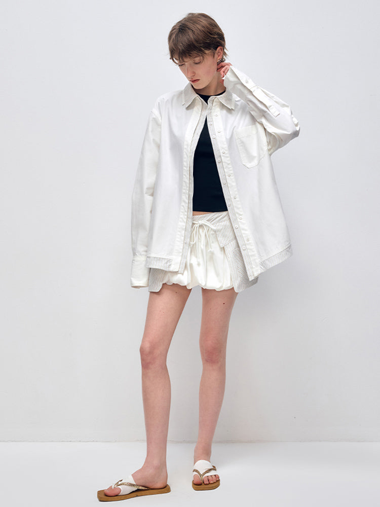 Color Block Striped Loose Shirt & Short Set