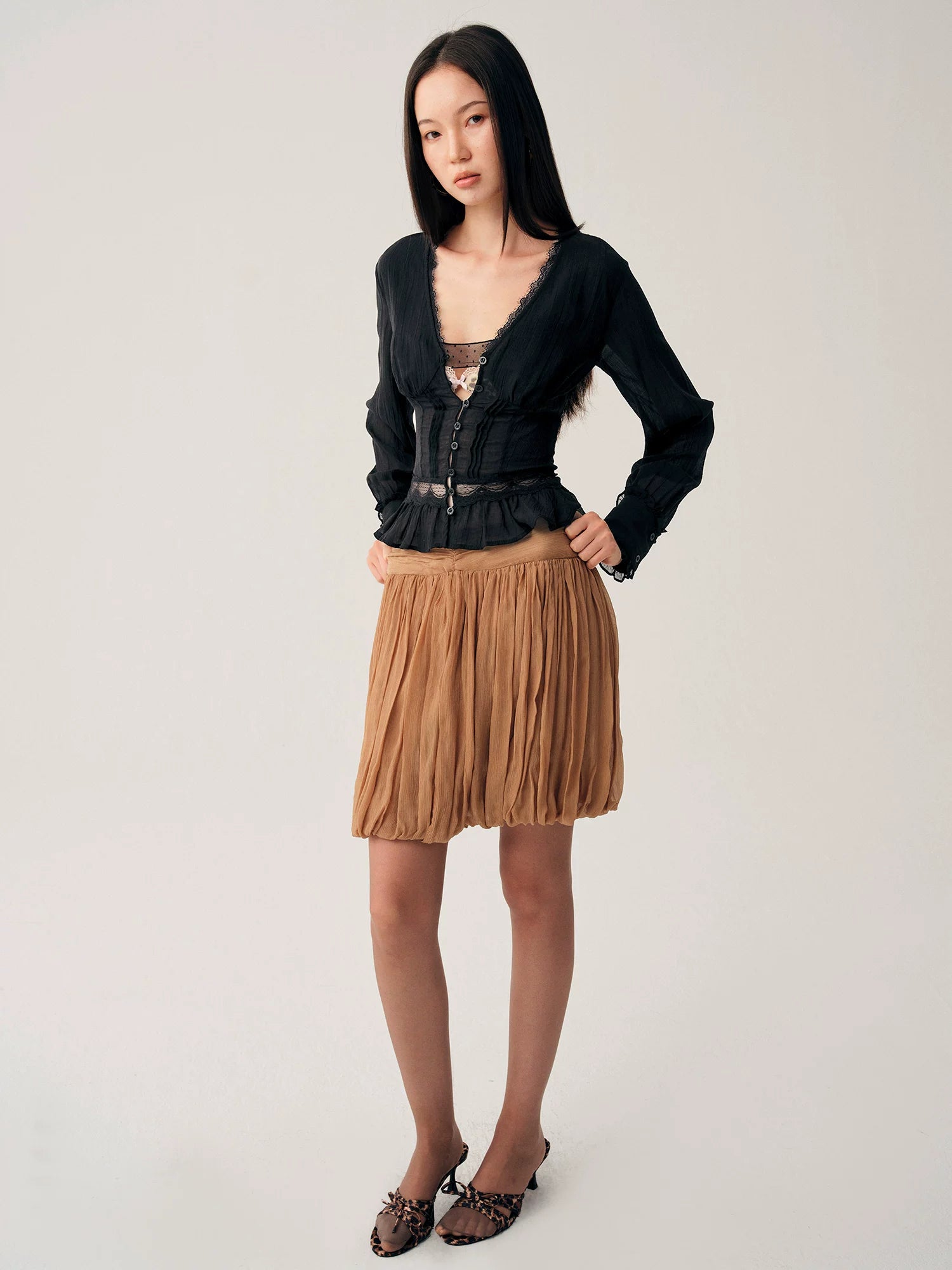Black Lace Drawstring Cardigan