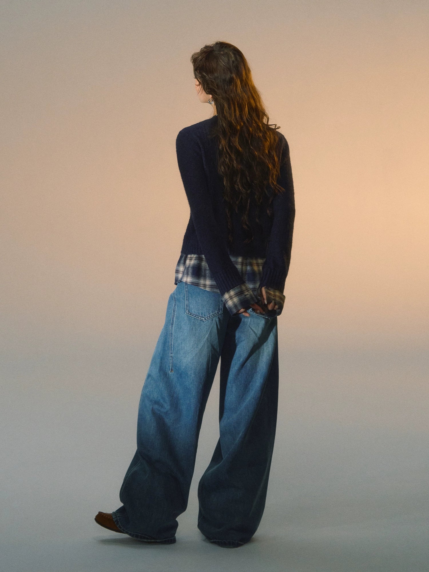 Plaid Layered Cable Cardigan