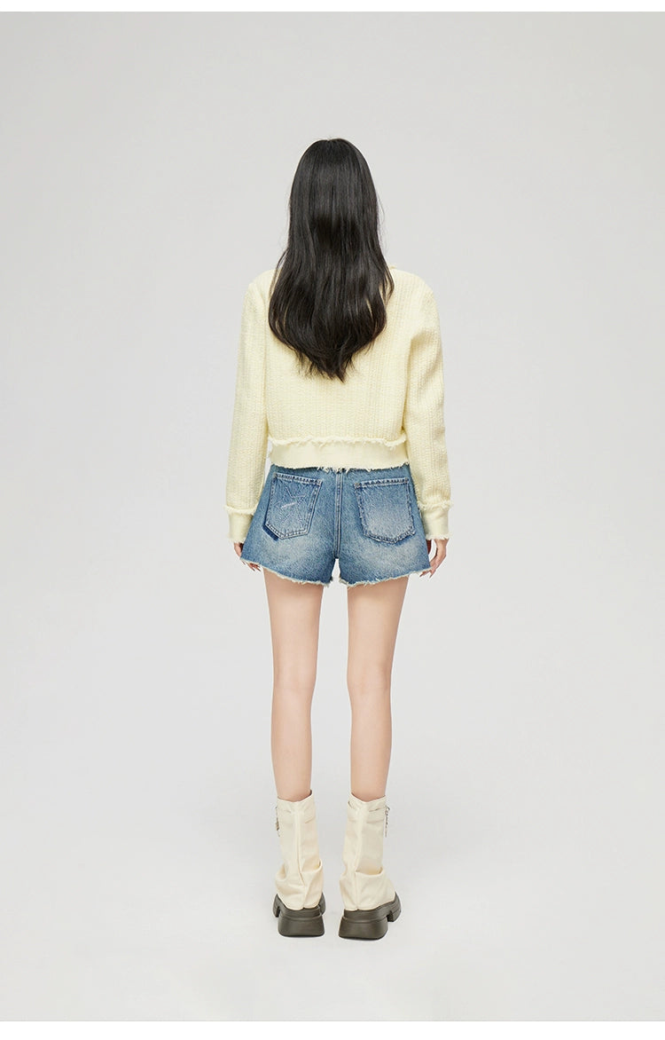 Milk Yellow & Gray V-Neck Knit Cardigan