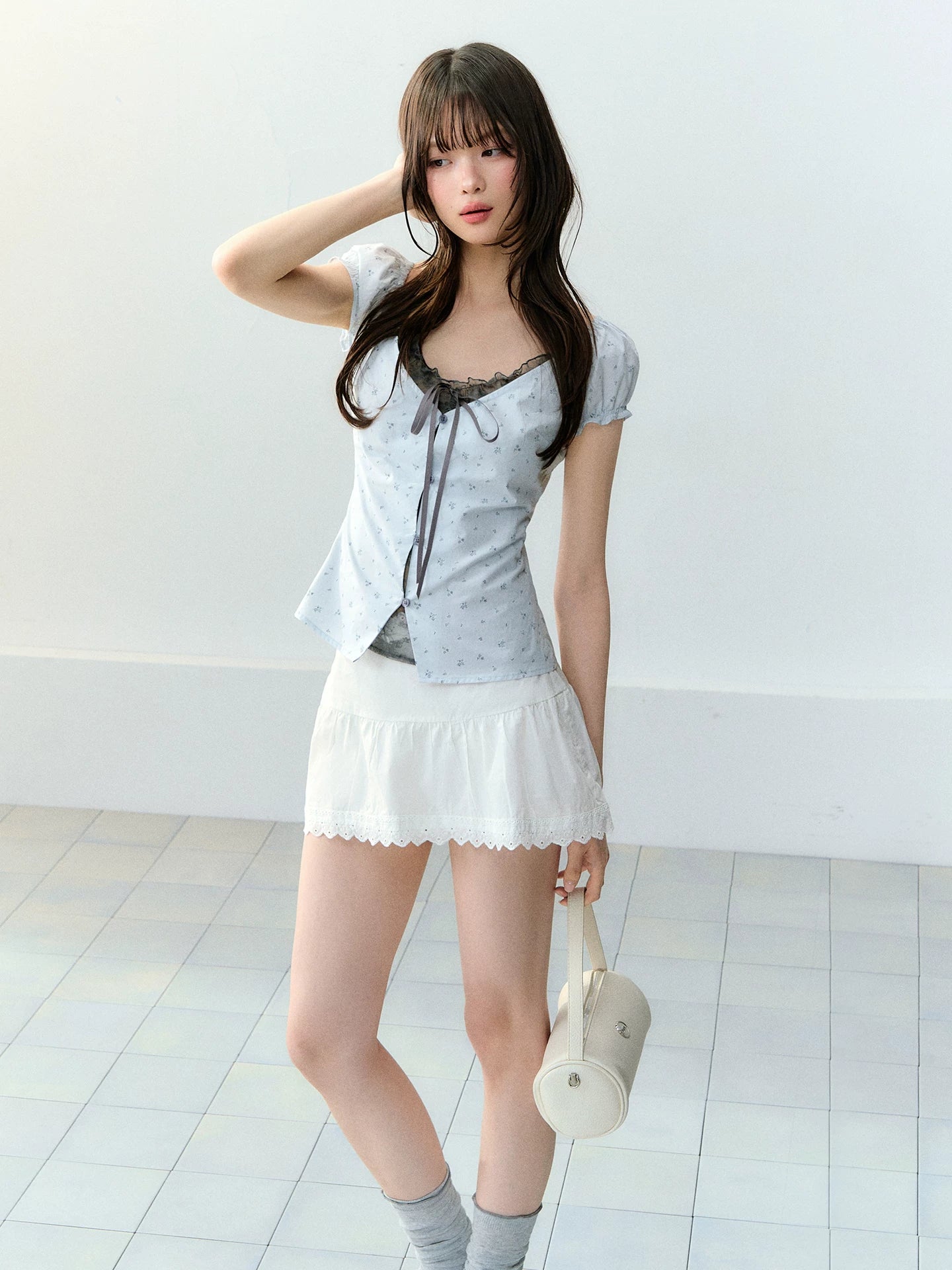 White Cotton Lace A-Line Skirt
