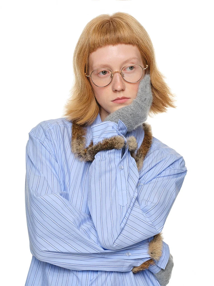 Striped Plaid Rabbit Fur Shirt