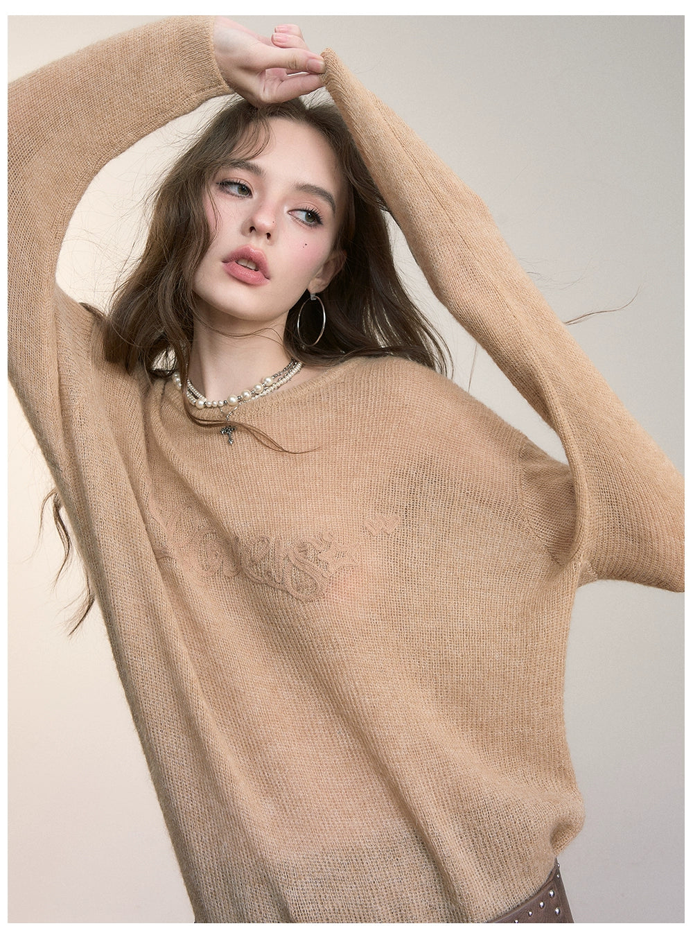 Embroidered Loose Knit Crewneck Pullover