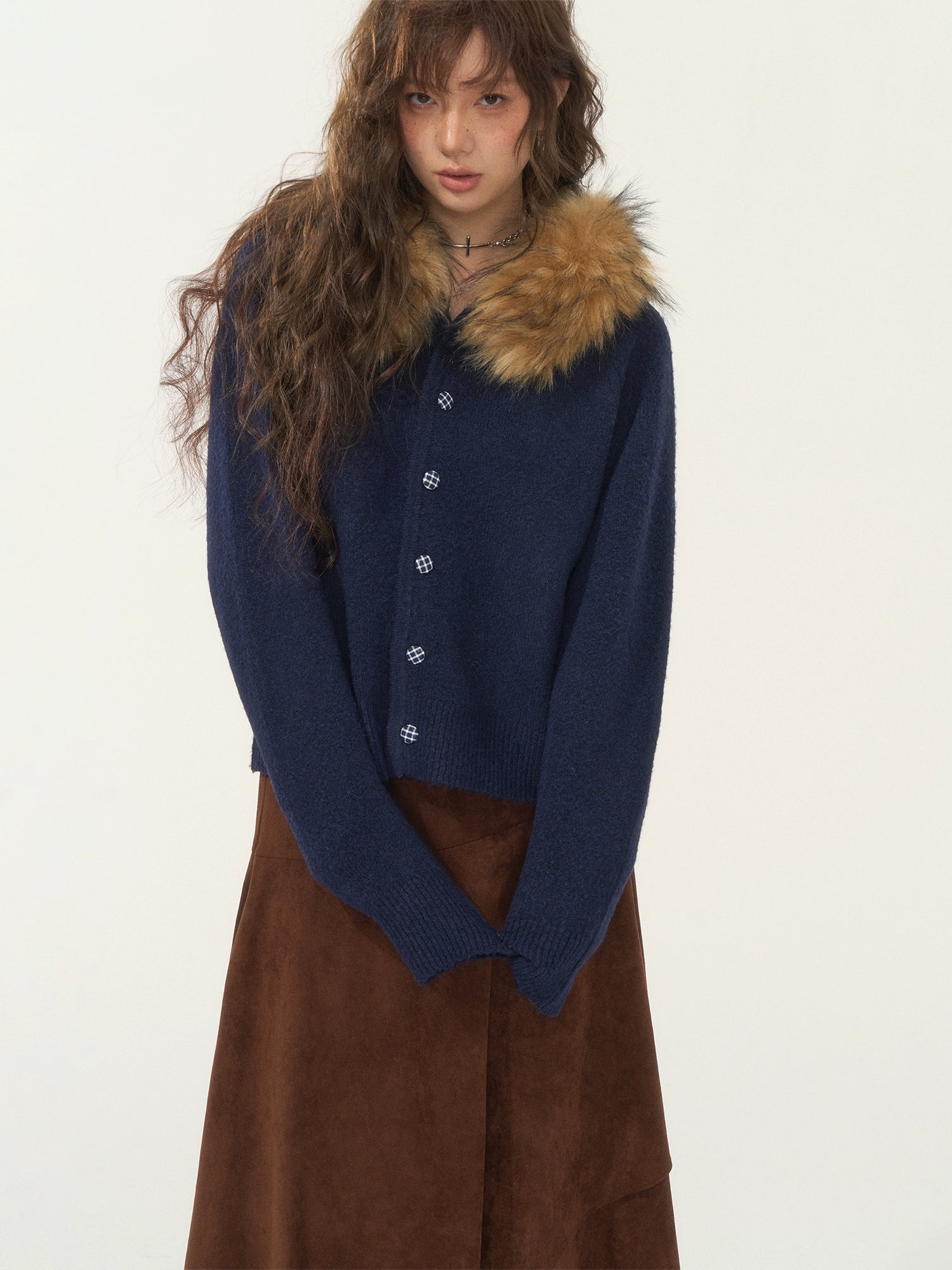 Detachable Fur Collar Fleece Hooded Cardigan