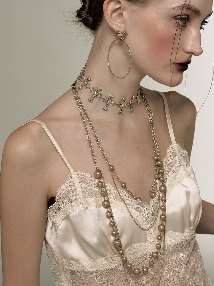 Retro Gold Long Pearl Sweater Chain