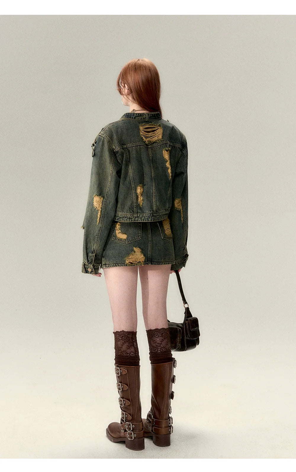 Double-Layer Distressed Denim Jacket