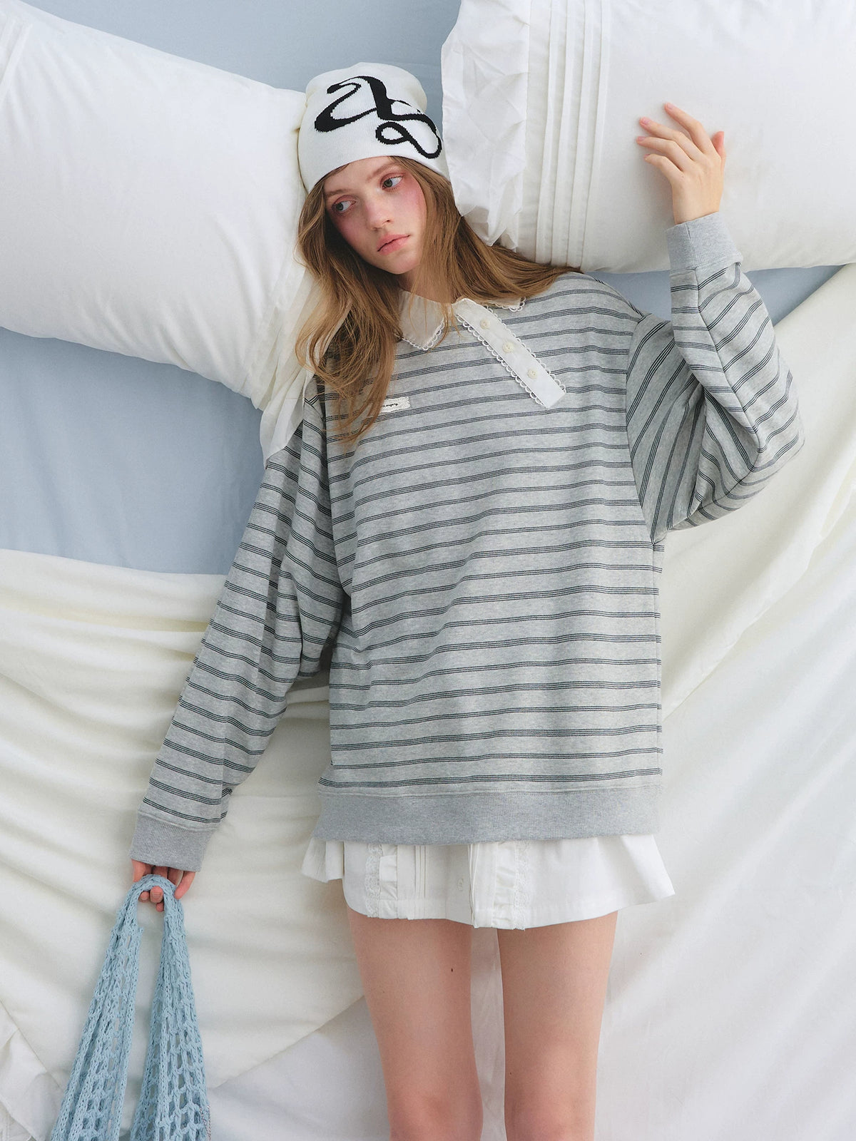 Lace Collar Stripe Sweatshirt