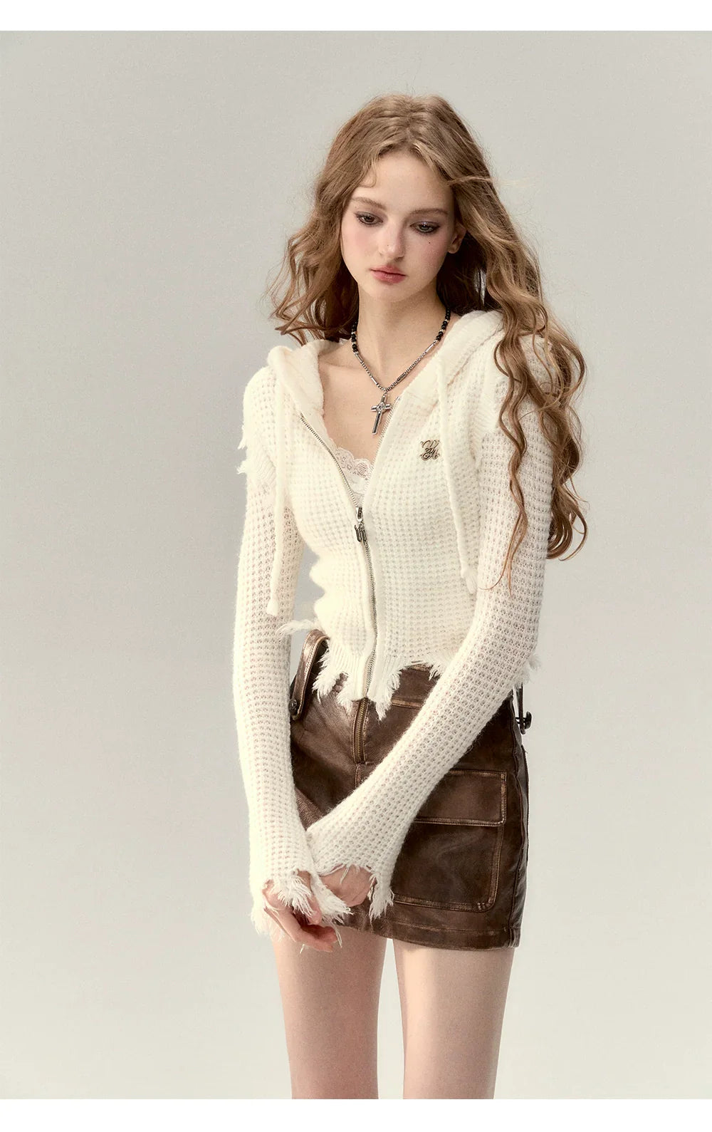 Fringe Waffle-Knit Cardigan