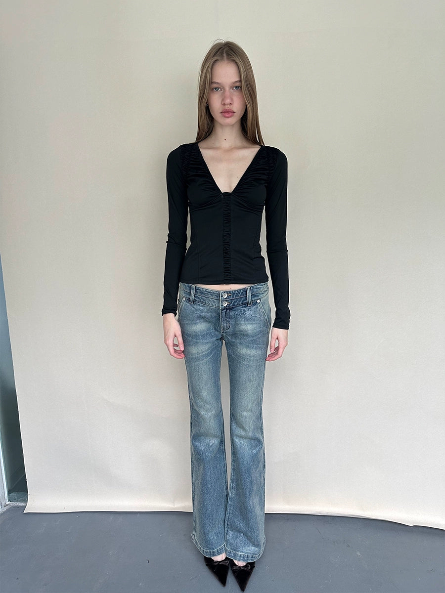 Light-Wash Sequined Micro-Flare Jeans