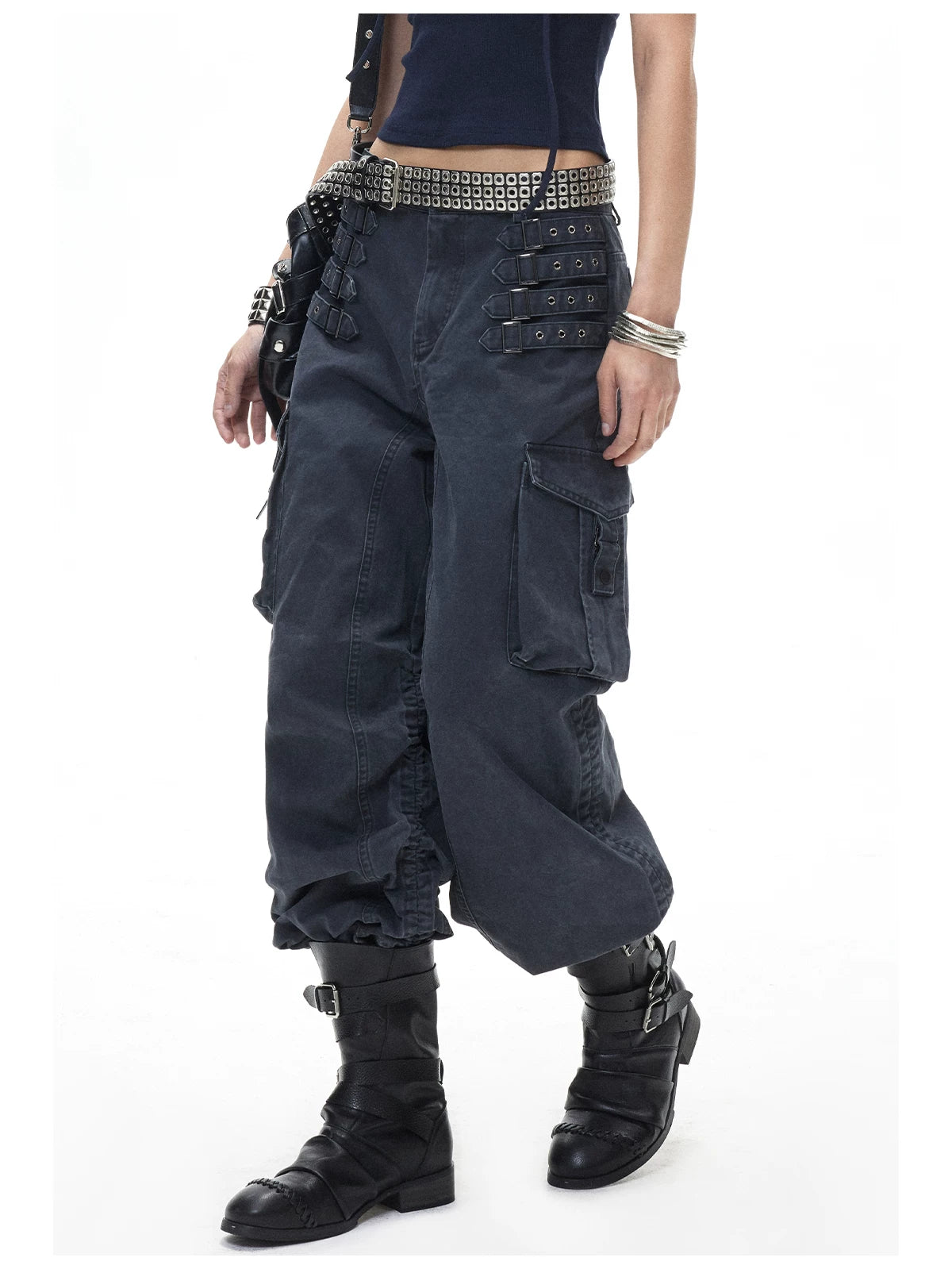 Navy Punk Drawstring Cargo Pants