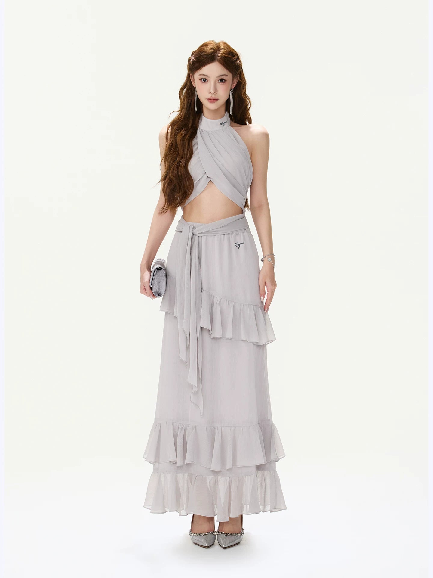 Cross-Halter Chiffon Set