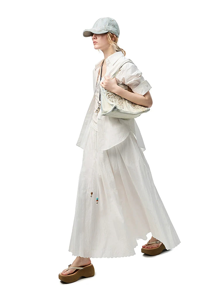 Striped Beaded A-line Skirt