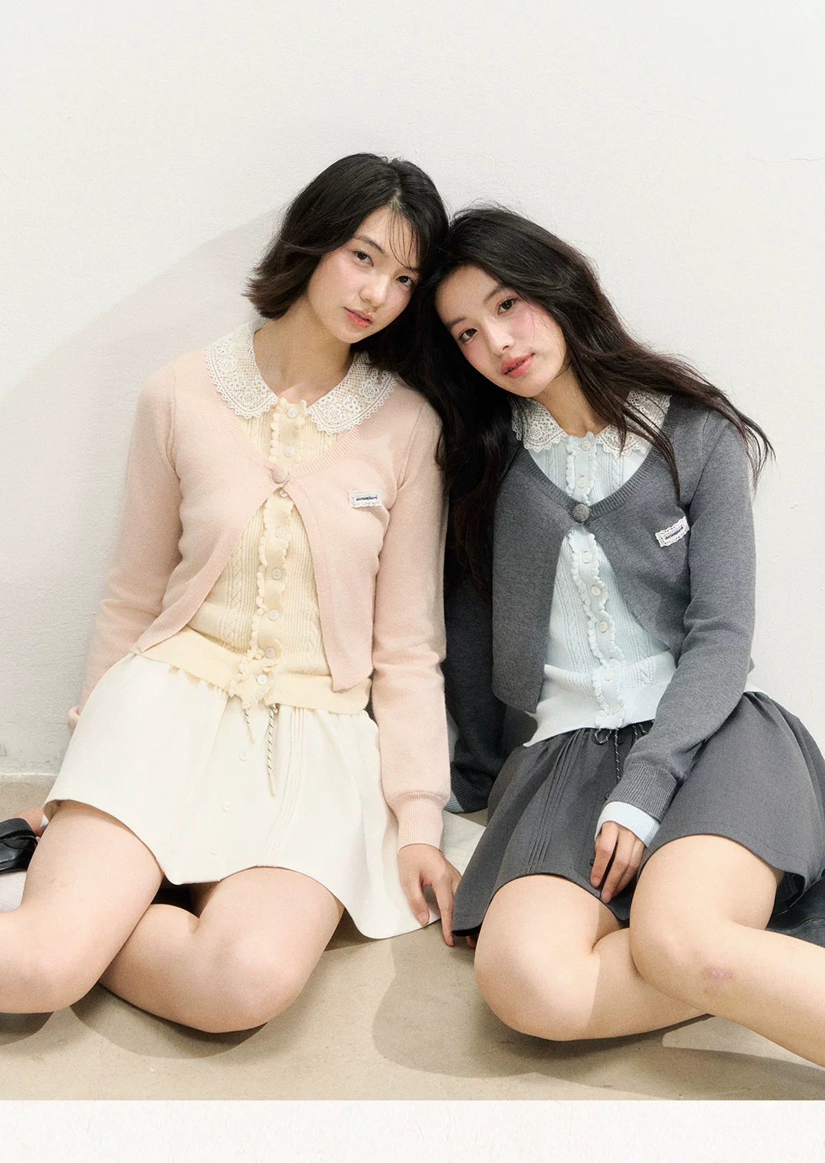 Lace Collar Fake Two-piece Cardigan