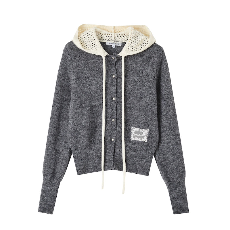 Hollow‑Knit Hooded Cardigan