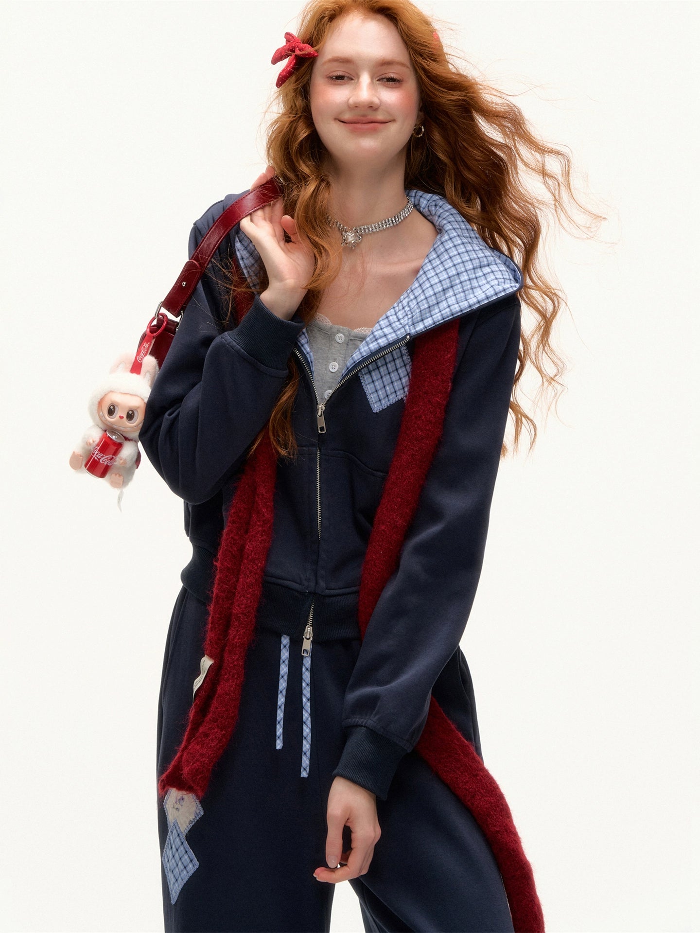 Plaid Patchwork Sweatshirt & Sweatpants Set