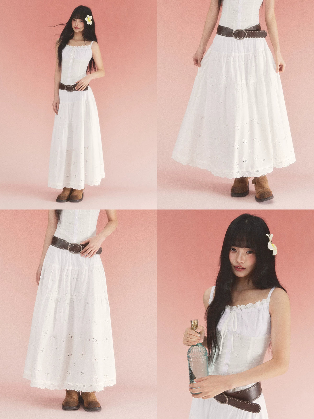 White Jacquard A-line Skirt