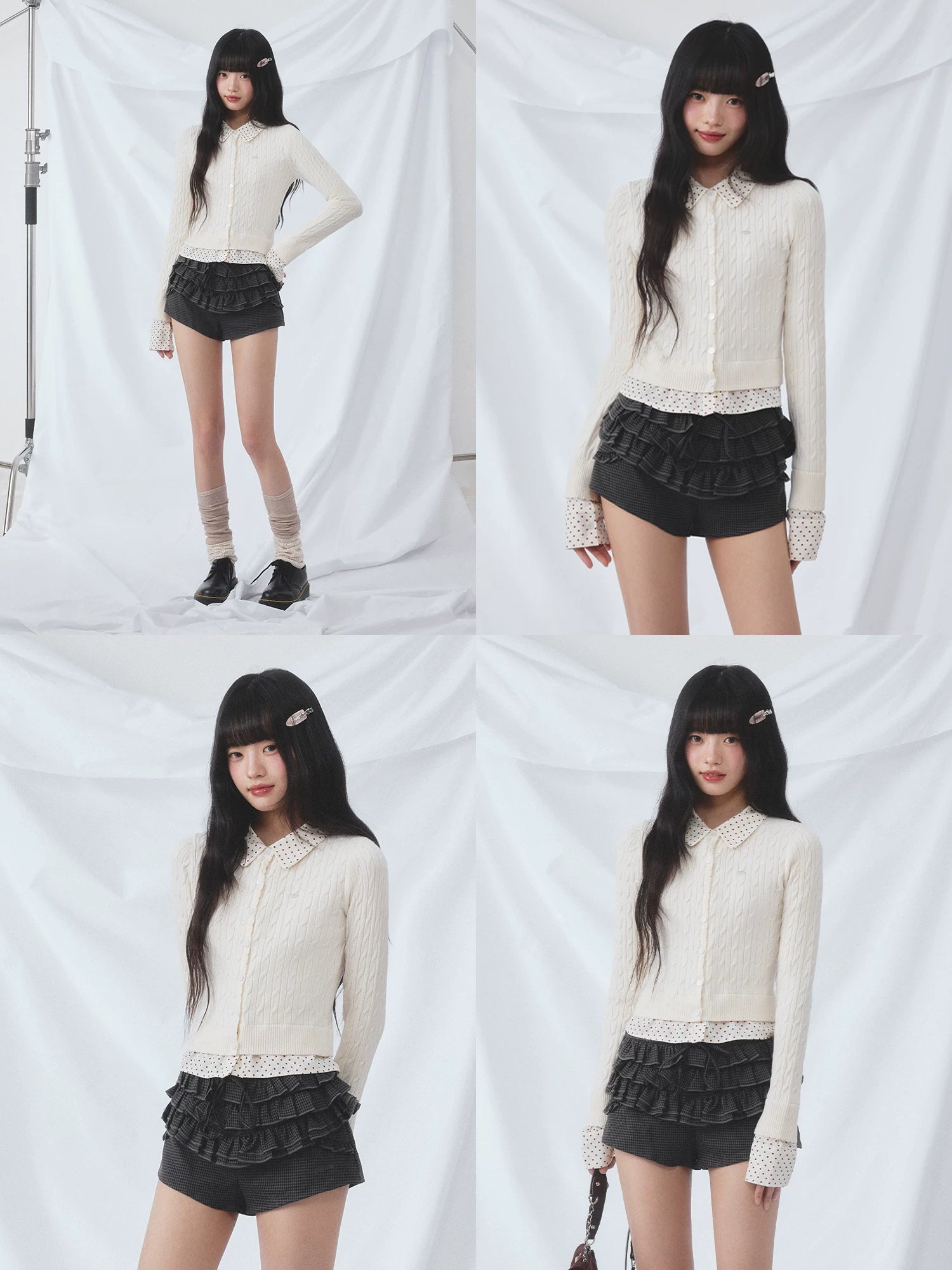Polka Dot Faux Two-Piece Cardigan