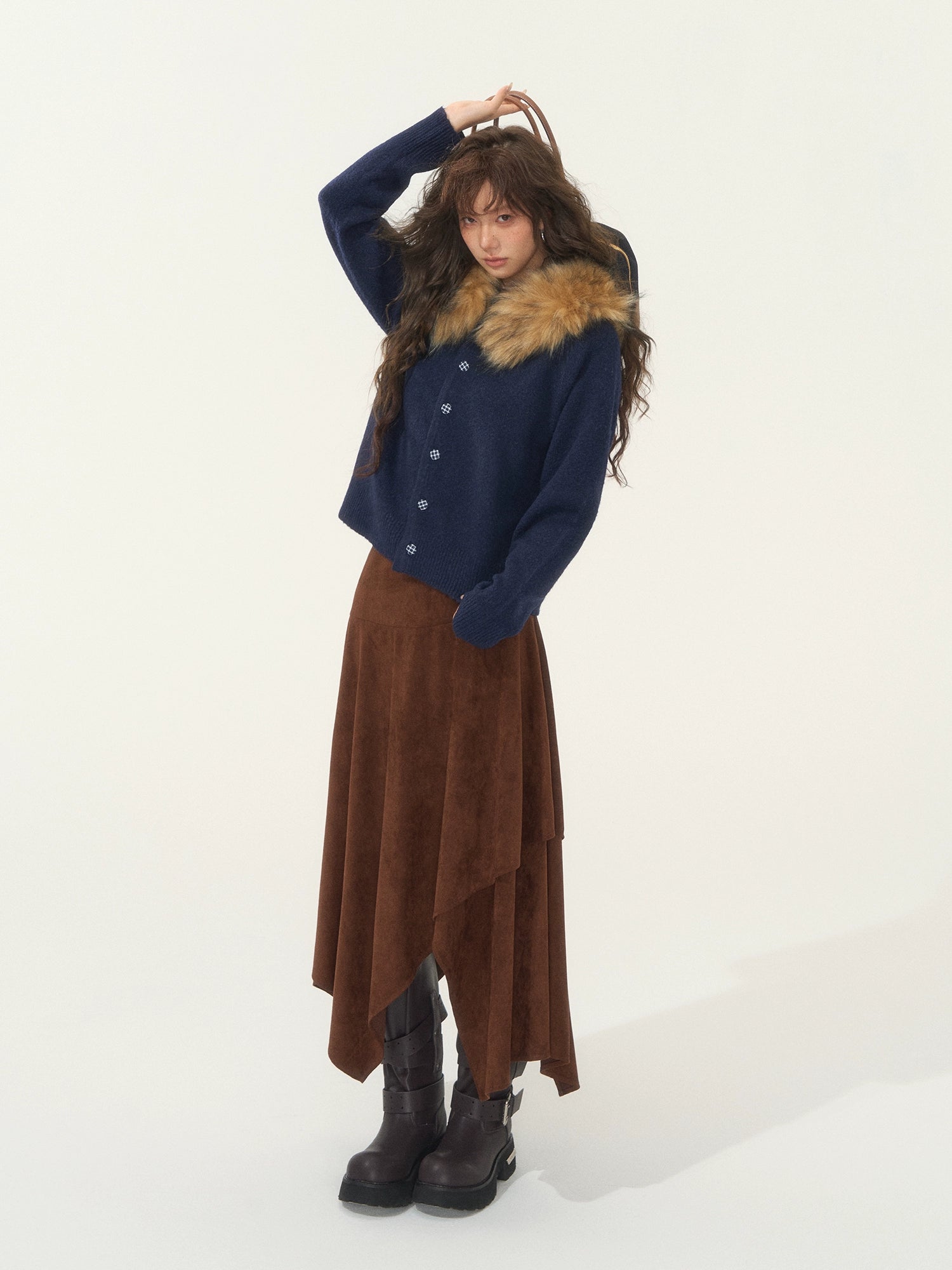 Detachable Fur Collar Fleece Hooded Cardigan