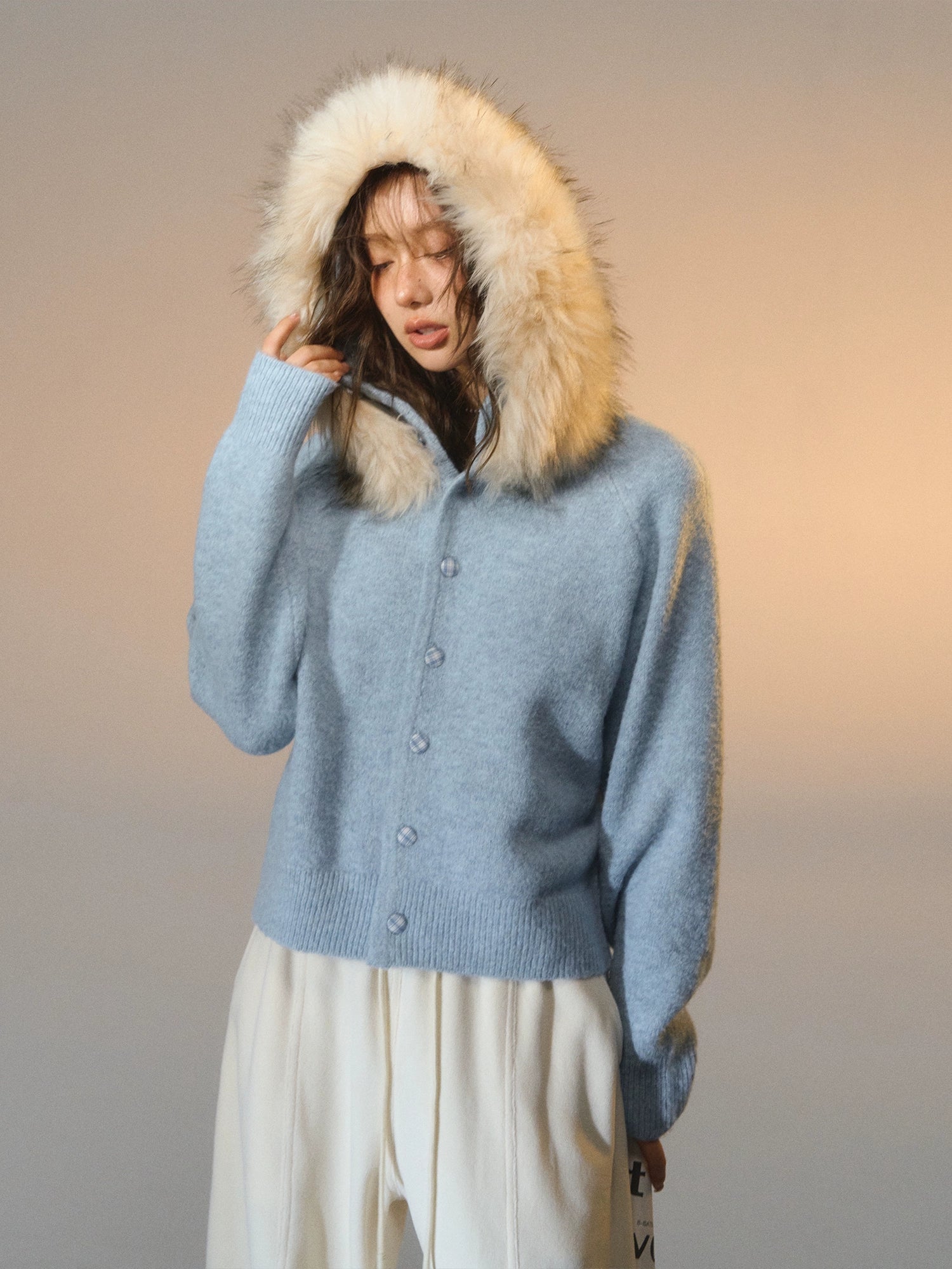 Detachable Fur Collar Fleece Hooded Cardigan