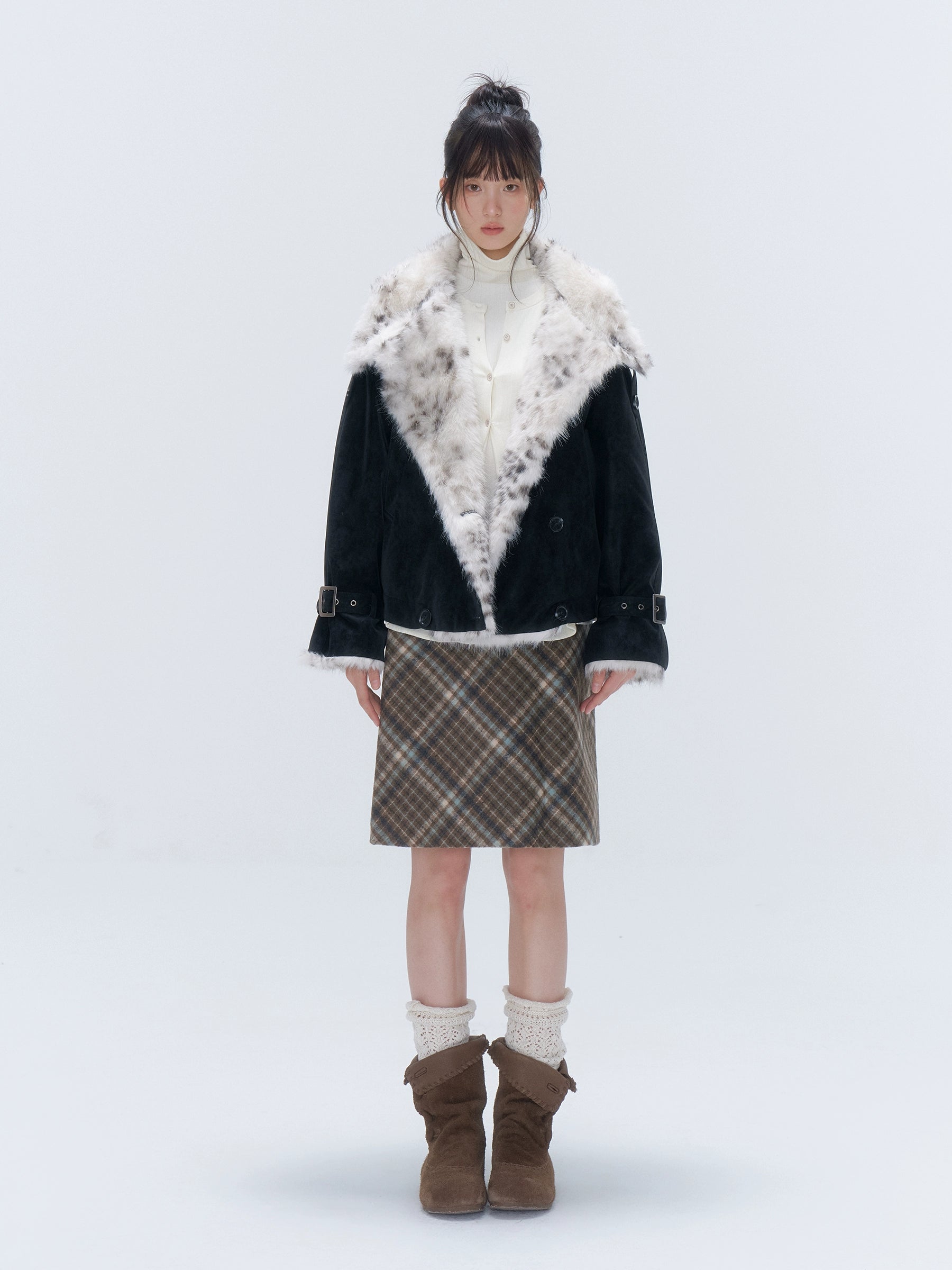 Plaid Wool-Blend Midi Skirt