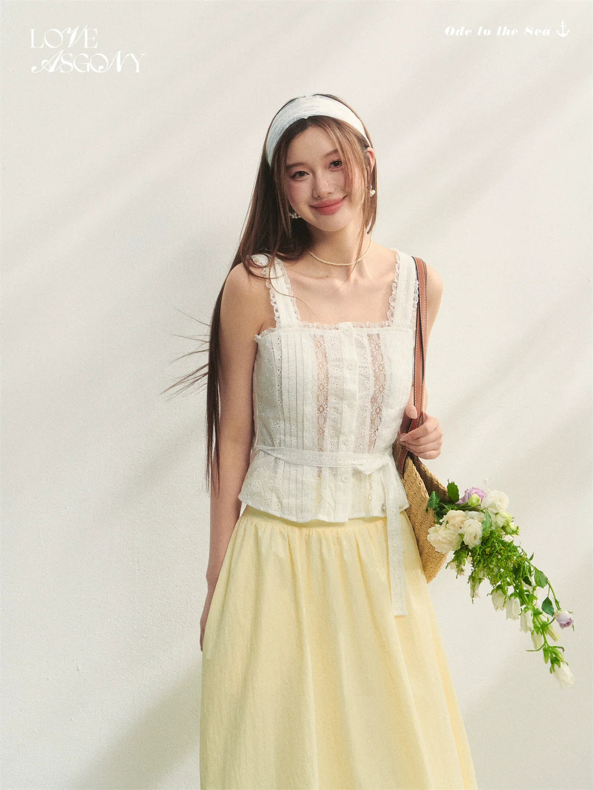 Hollow-out Lace-spliced Tie-up Vest