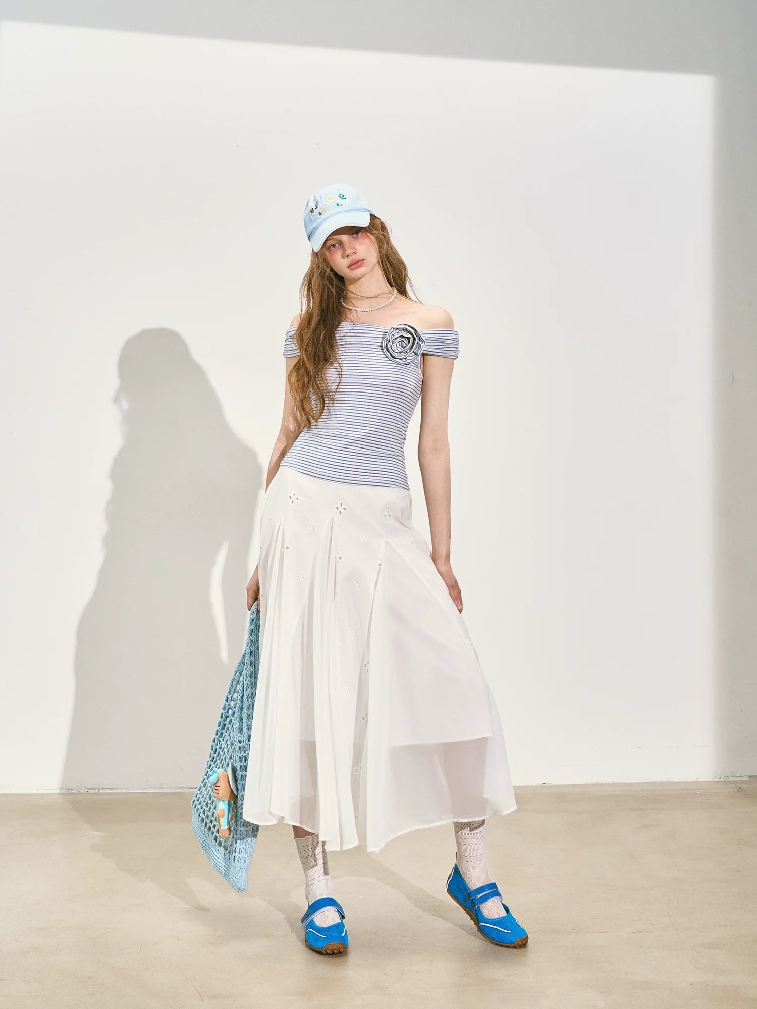 Embroidered Flower A - Line Slimming Midi Skirt